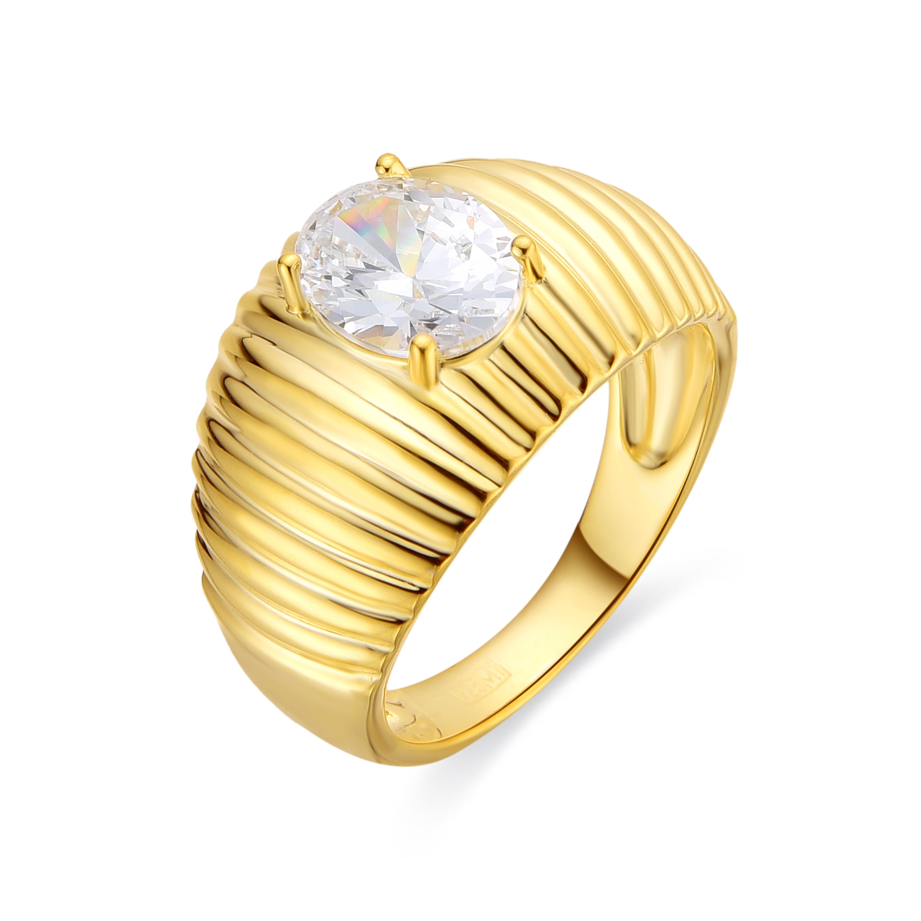 Anel de Prata de Lei 925 e Zircónia Brilhante acabamento em ouro amarelo de 18k - Metri