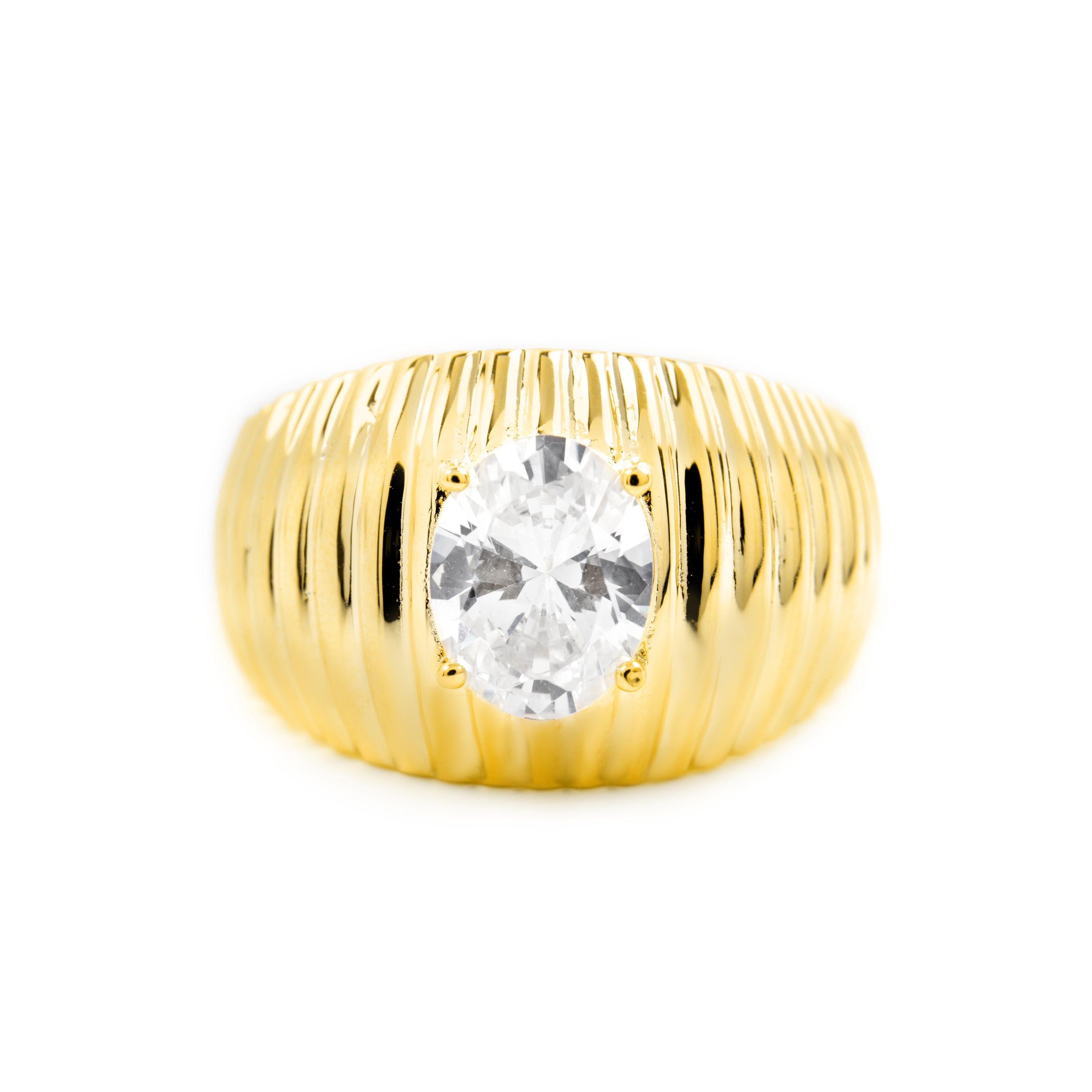 Anel de Prata de Lei 925 e Zircónia Brilhante acabamento em ouro amarelo de 18k - Metri