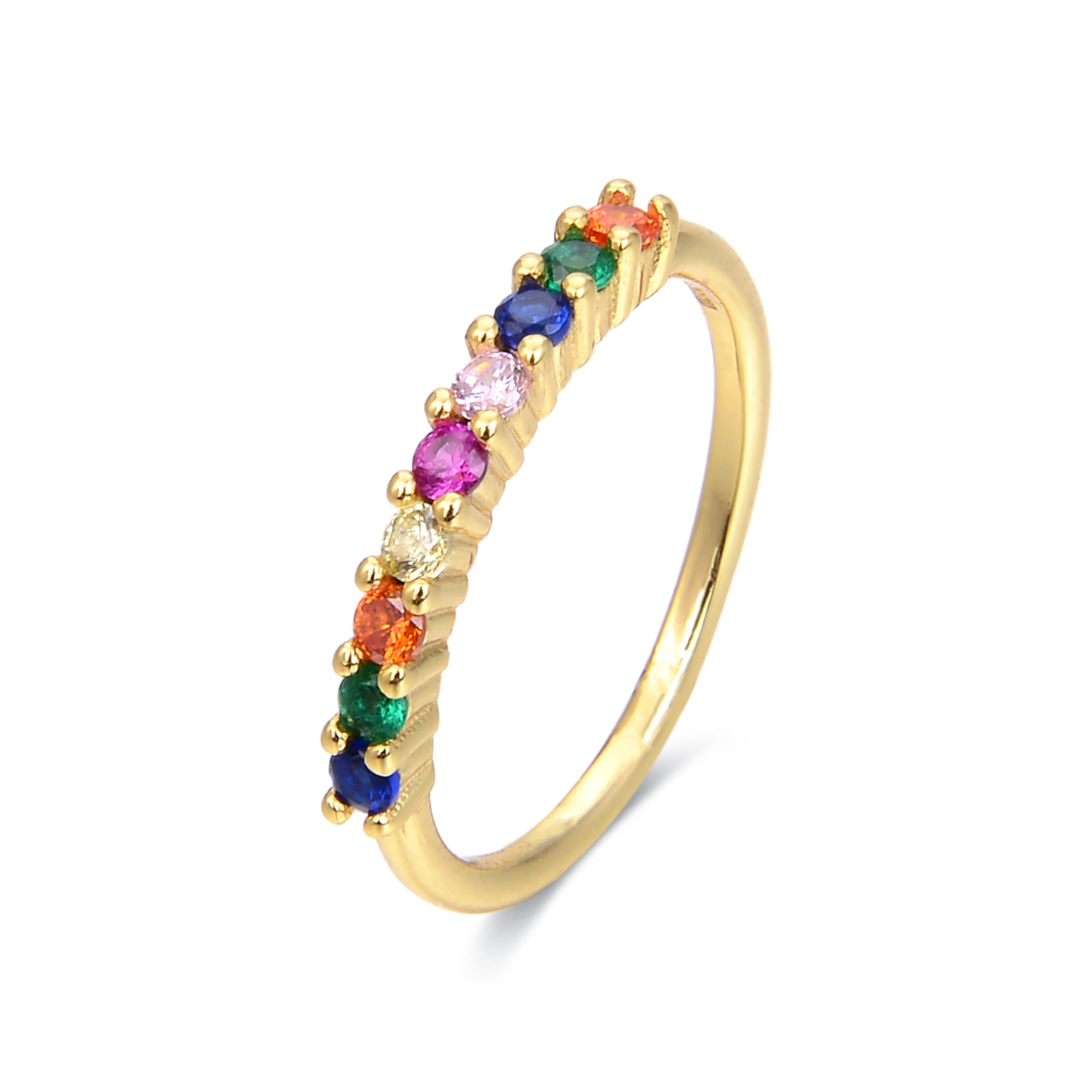 Anel de Prata de Lei 925 com Zircónia Multicolor acabamento em ouro amarelo 18K - Giloth