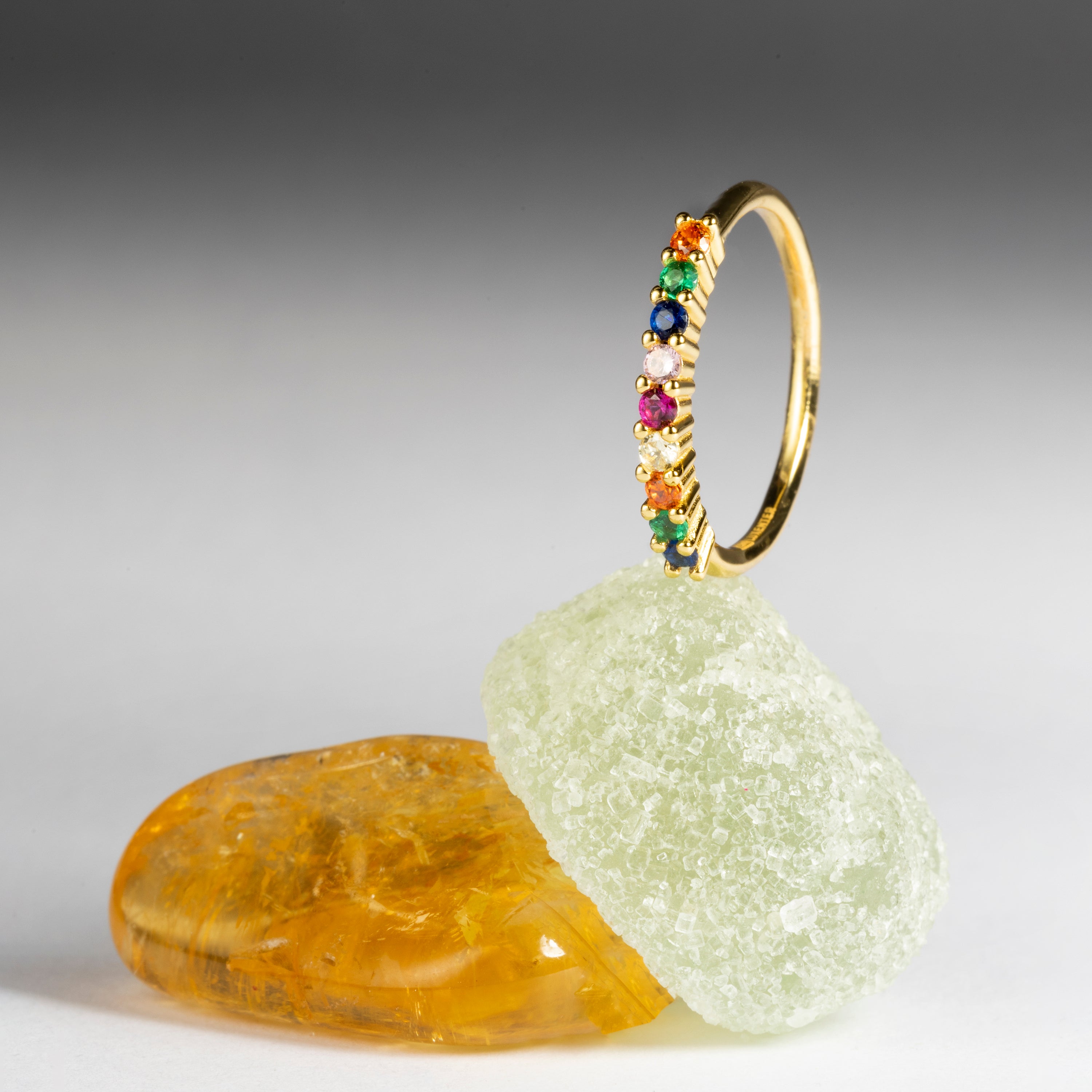 925 Sterling Silver Ring with Multicolor Cubic Zirconia finished in 18K Yellow Gold - Giloth
