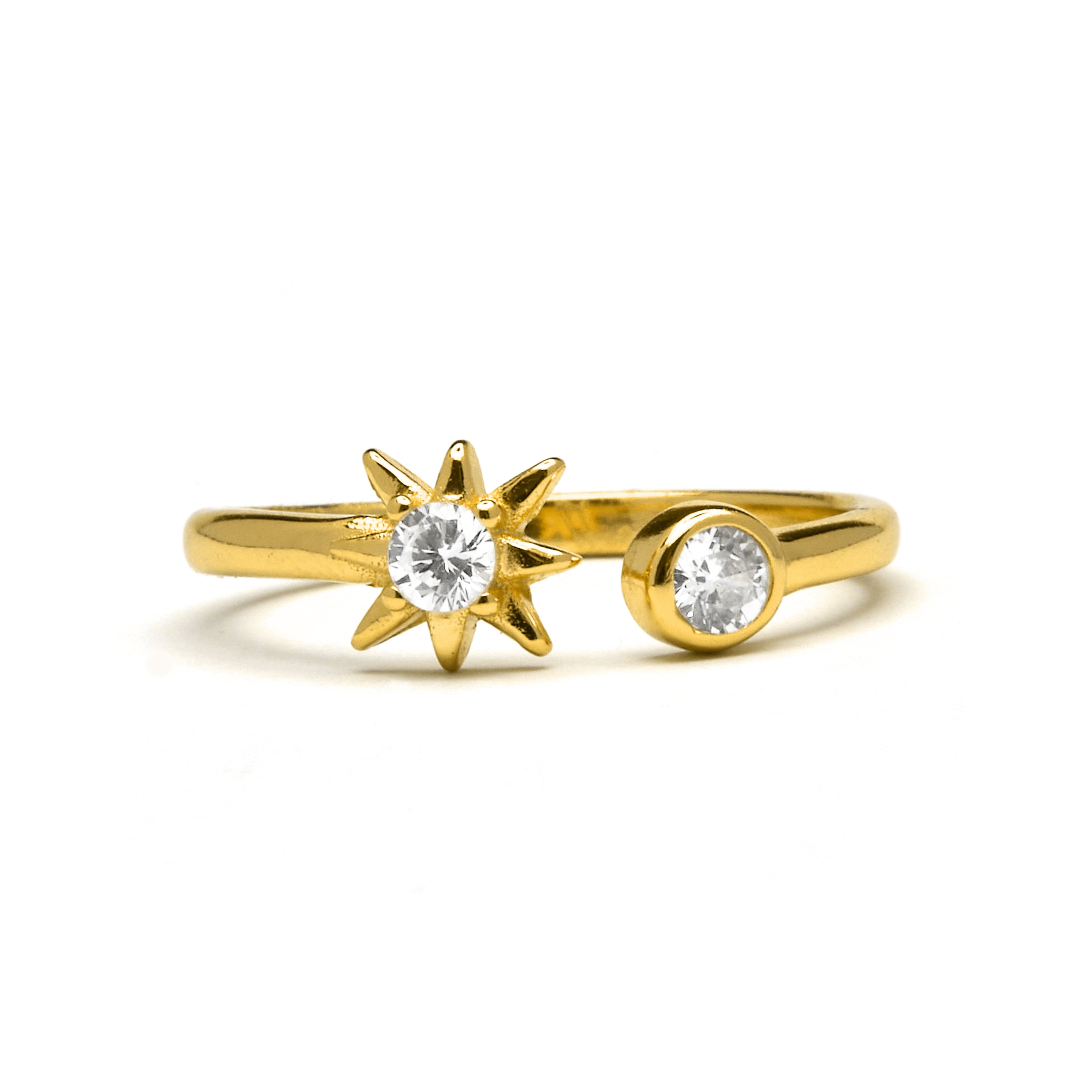 925er Silberring mit glänzendem Zirkonia, vergoldet mit 18K Gelbgold - Lialt