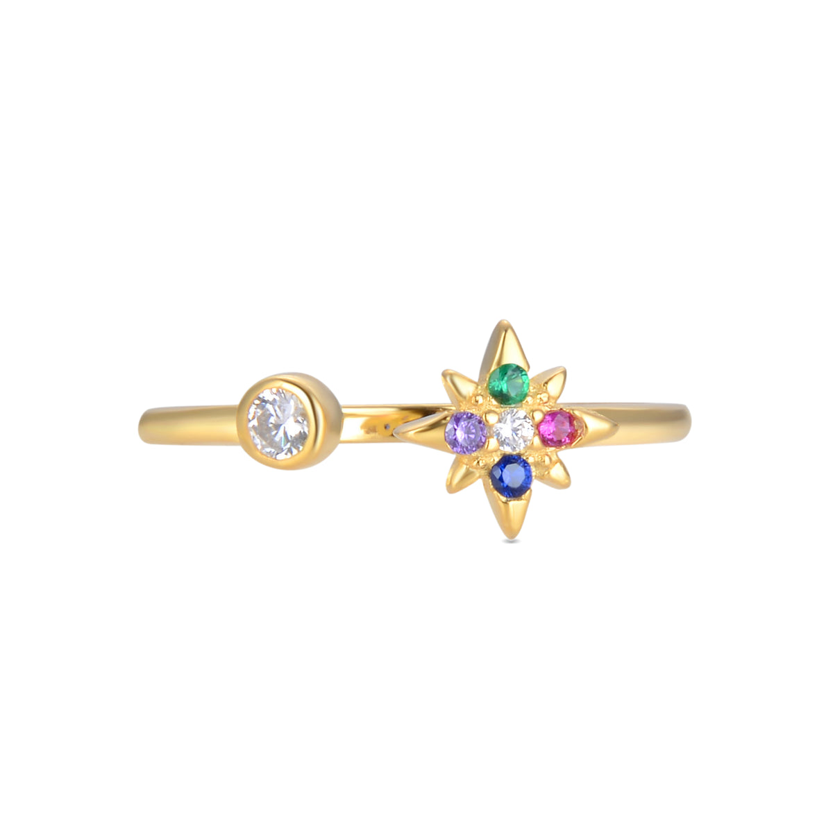 Anillo de Plata de Ley 925 con Circonita Multicolor acabado en oro amarillo 18K - Anra