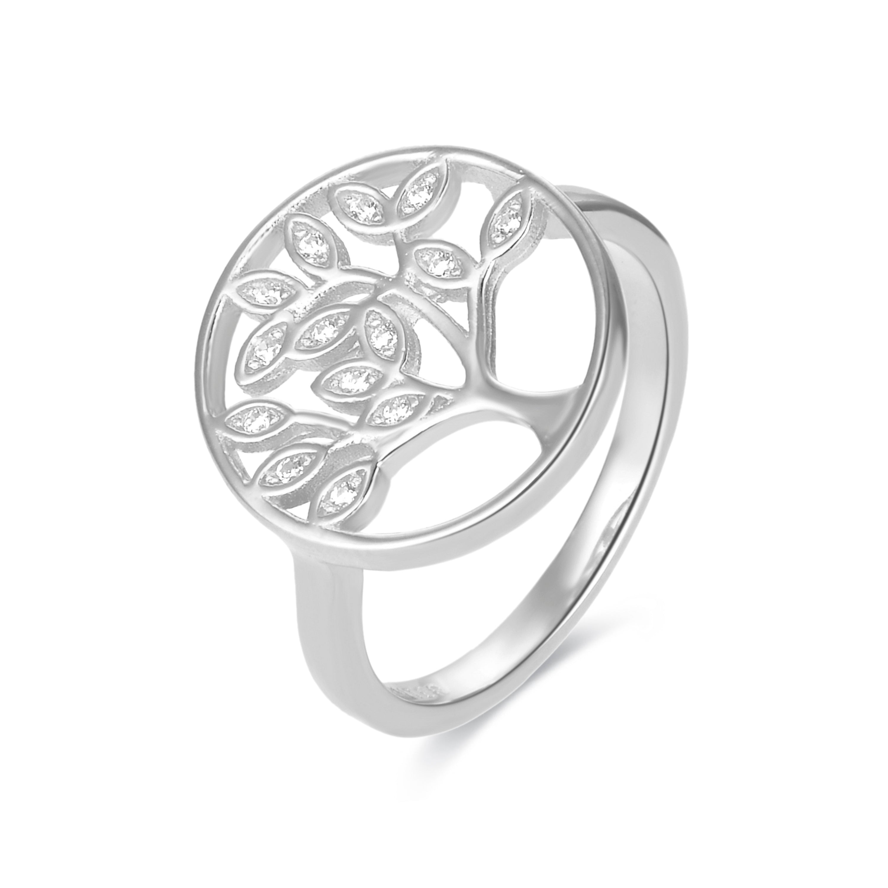 Anillo de Plata de Ley 925 con Circonita Brillante acabado en rodio - Arbol Vida