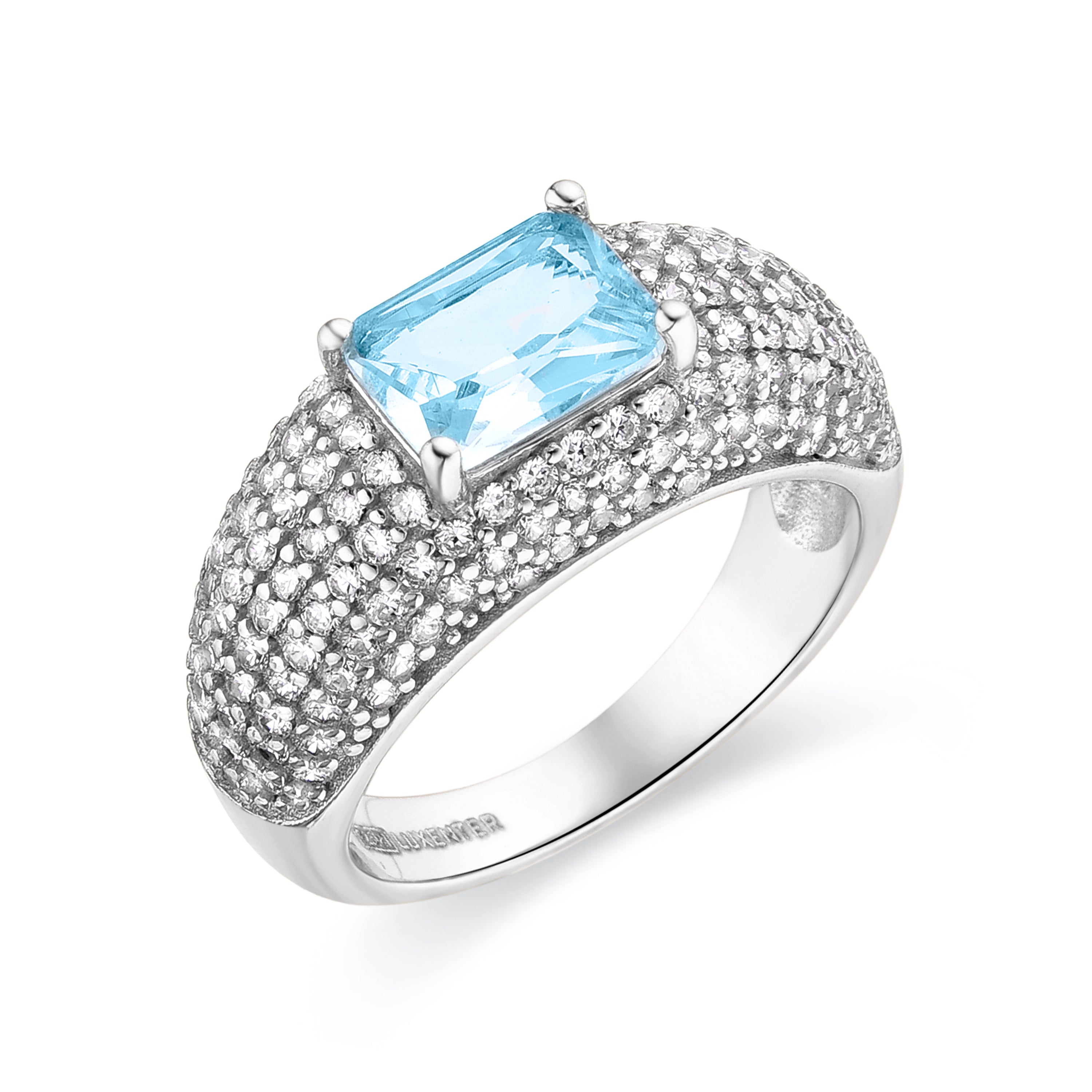 Anillo de Plata de Ley 925 con Circonita Aguamarina acabado en rodio - Tany