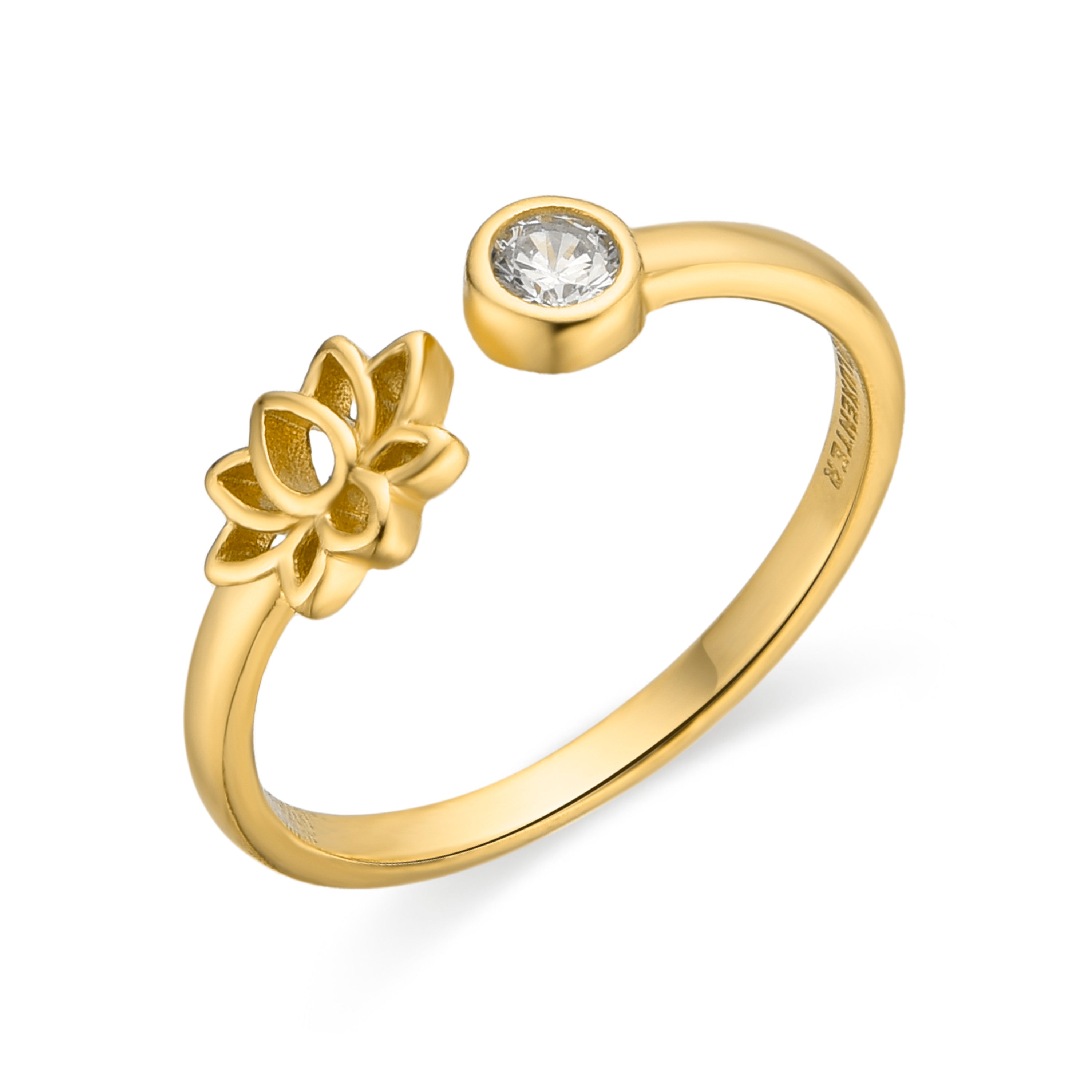 925er Sterlingsilberring mit glänzendem Zirkonia, 18k Goldfinish - Fholie