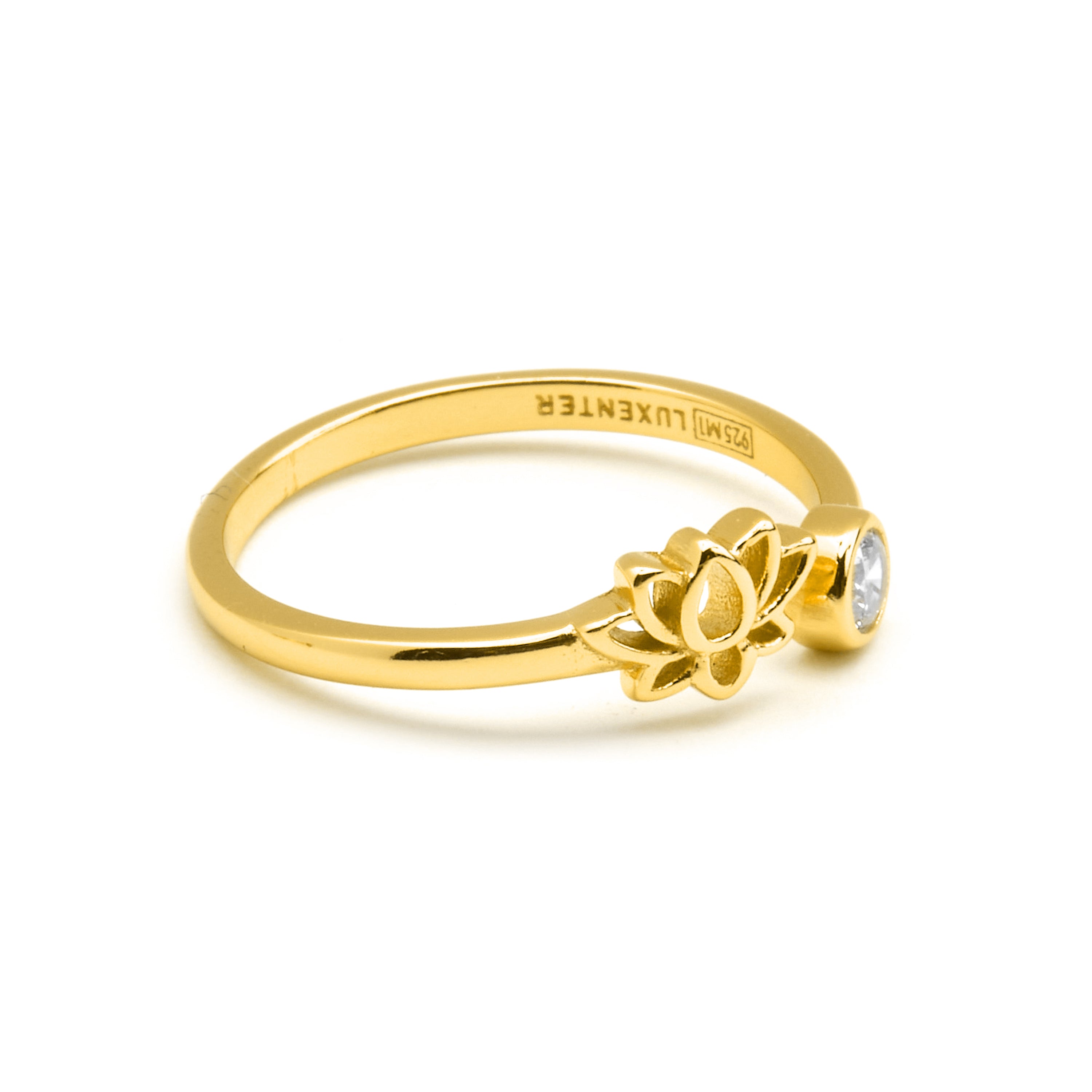 925 Sterling Silver Ring with Brilliant Zirconia finished in 18k gold - Fholie