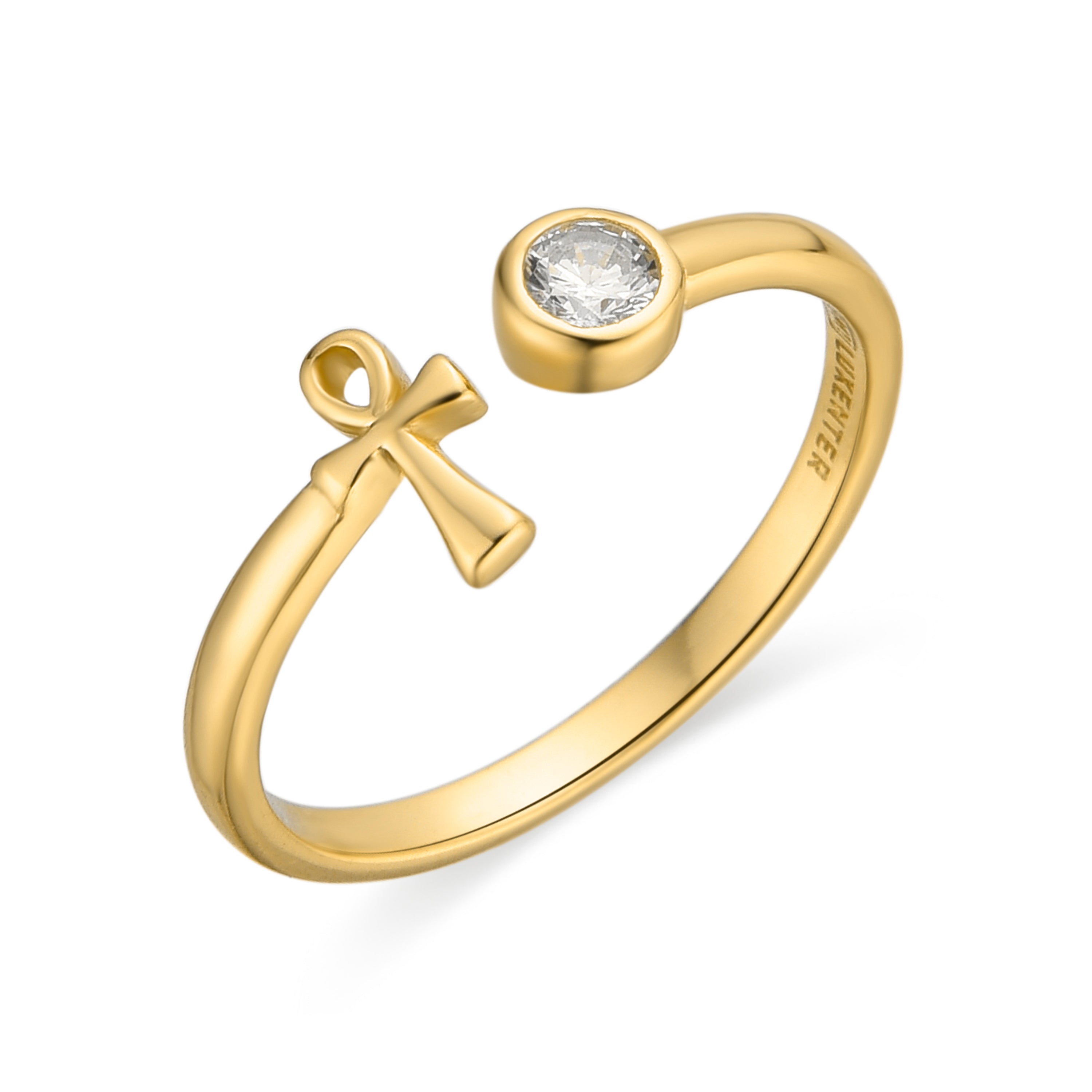 Anel de Prata de Lei 925 e Zircónia Brilhante acabamento ouro 18k - Orssi