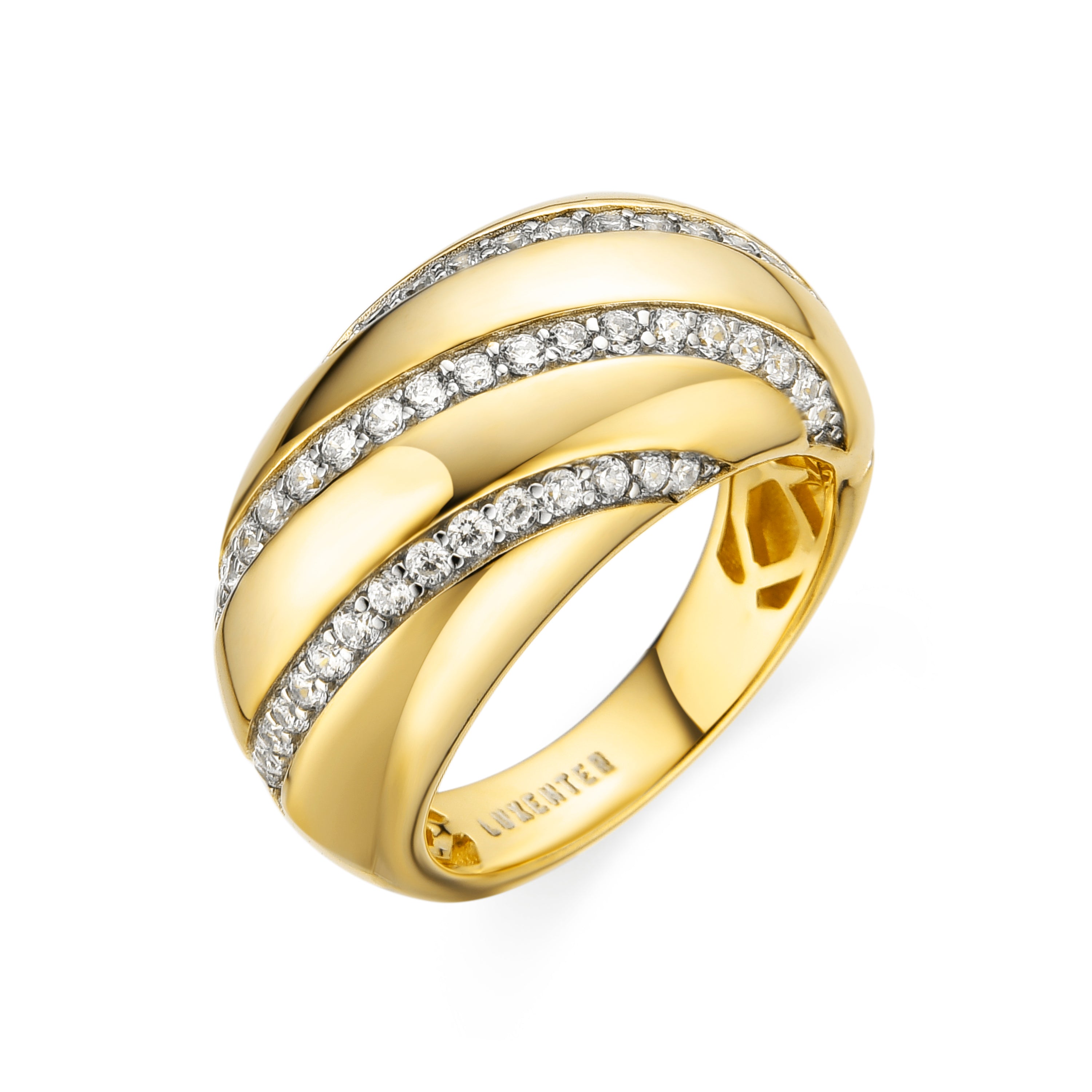 925er Sterling Silberring mit glänzenden Zirkonia, vergoldet mit 18k - Vikai
