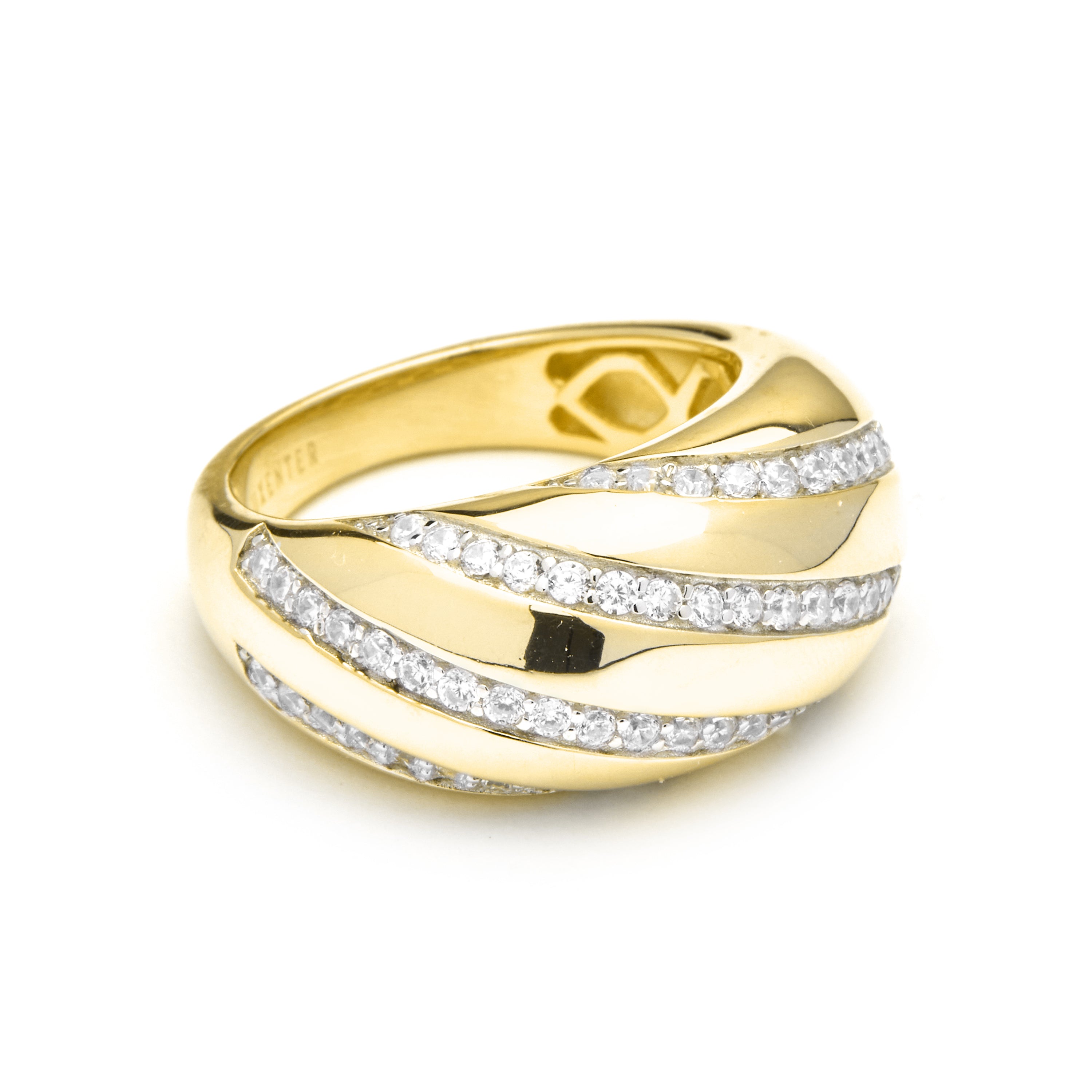 925 Sterling Silver Ring with Brilliant Cubic Zirconia finished in 18k gold - Vikai