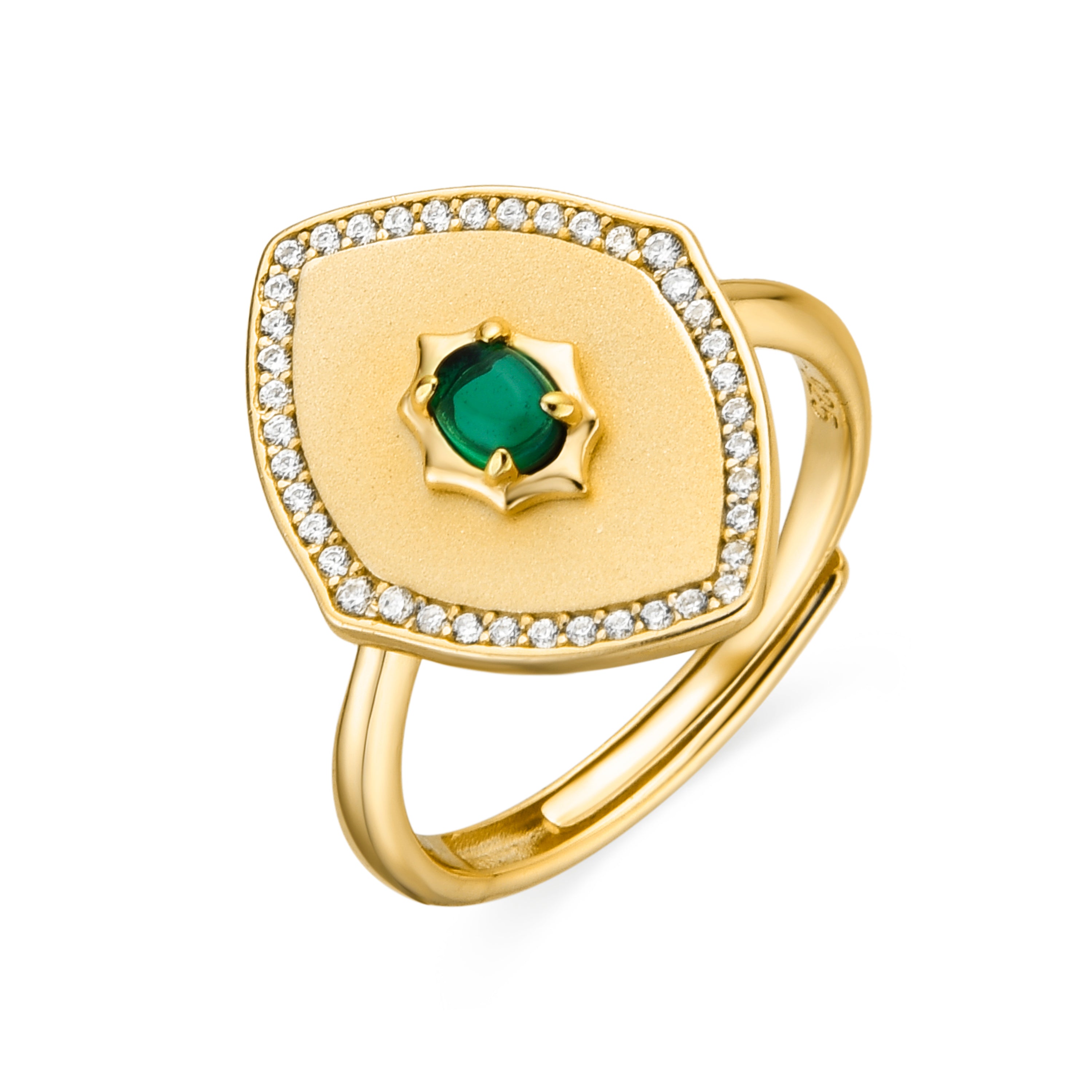 Anillo de Plata de Ley 925 y Circonita Esmeralda acabado oro 18k - Emxy