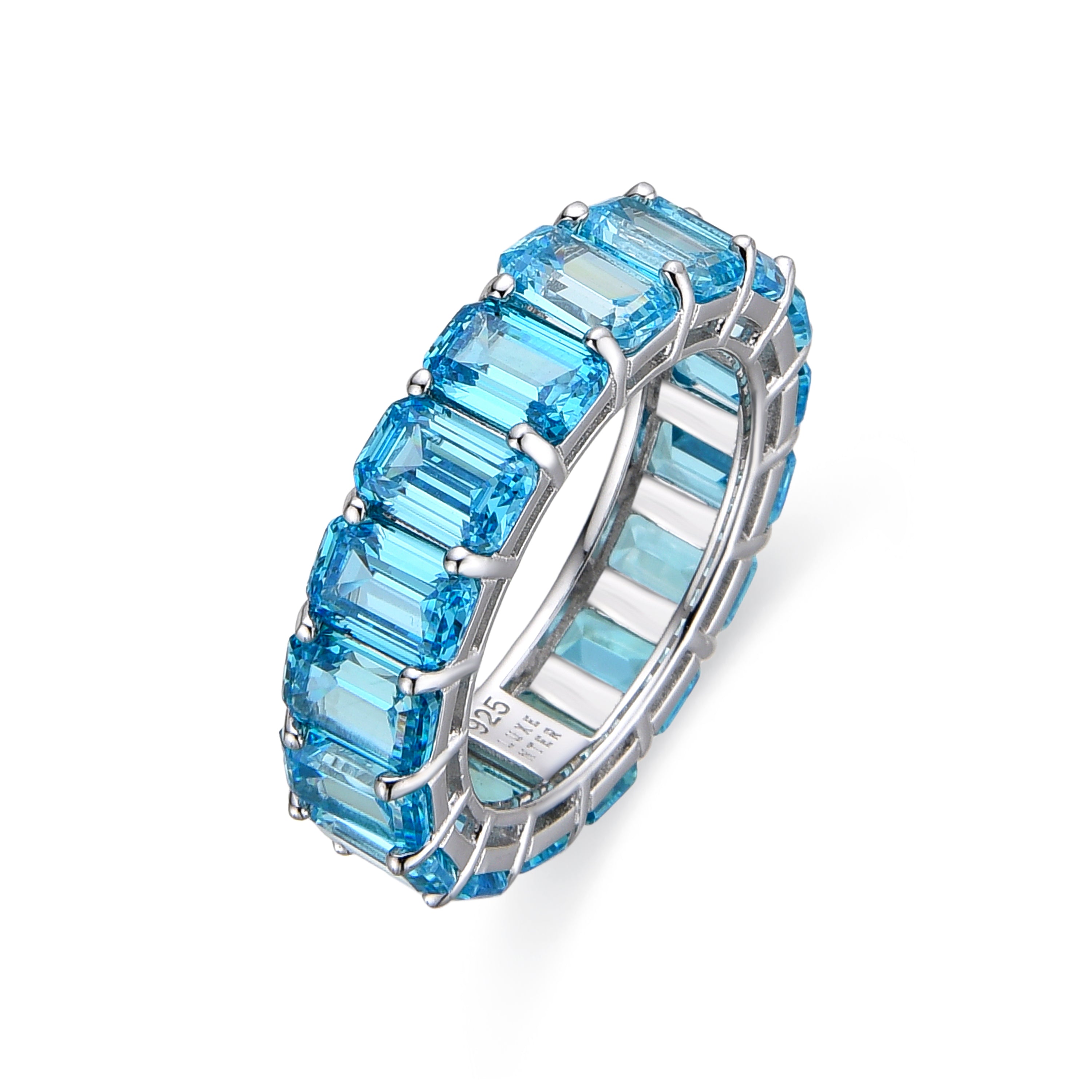 Bague en argent sterling 925 et zircon topaze bleue finition rhodium - Syruo