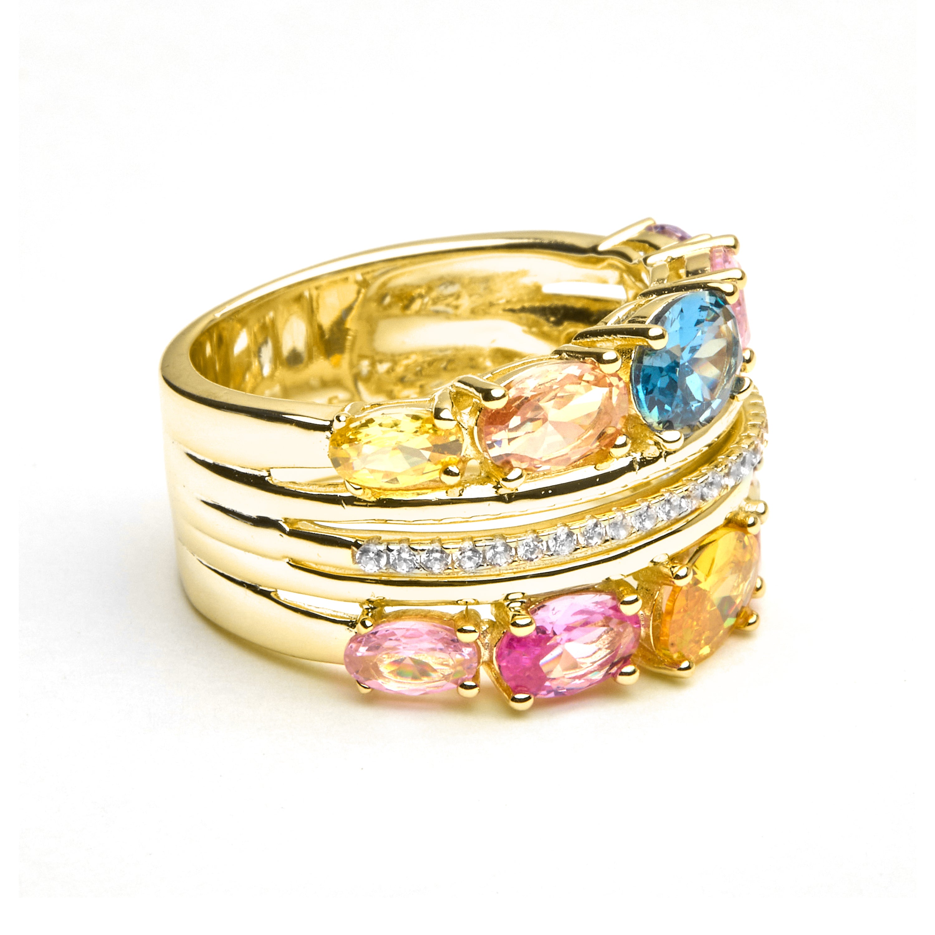 Anillo de Plata de Ley 925 y Circonita Multicolor acabado oro 18k - Diopra