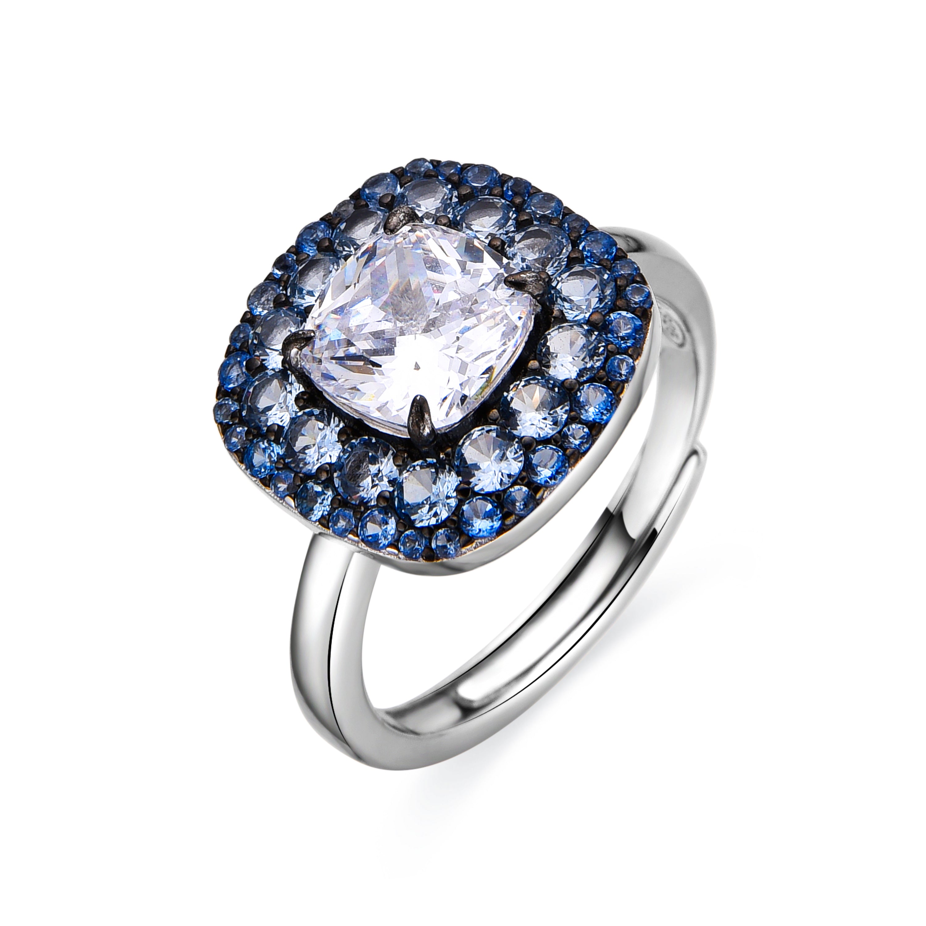 Bague en Argent Sterling 925 et Topaze Bleue Zircone finie en rhodium - Salug