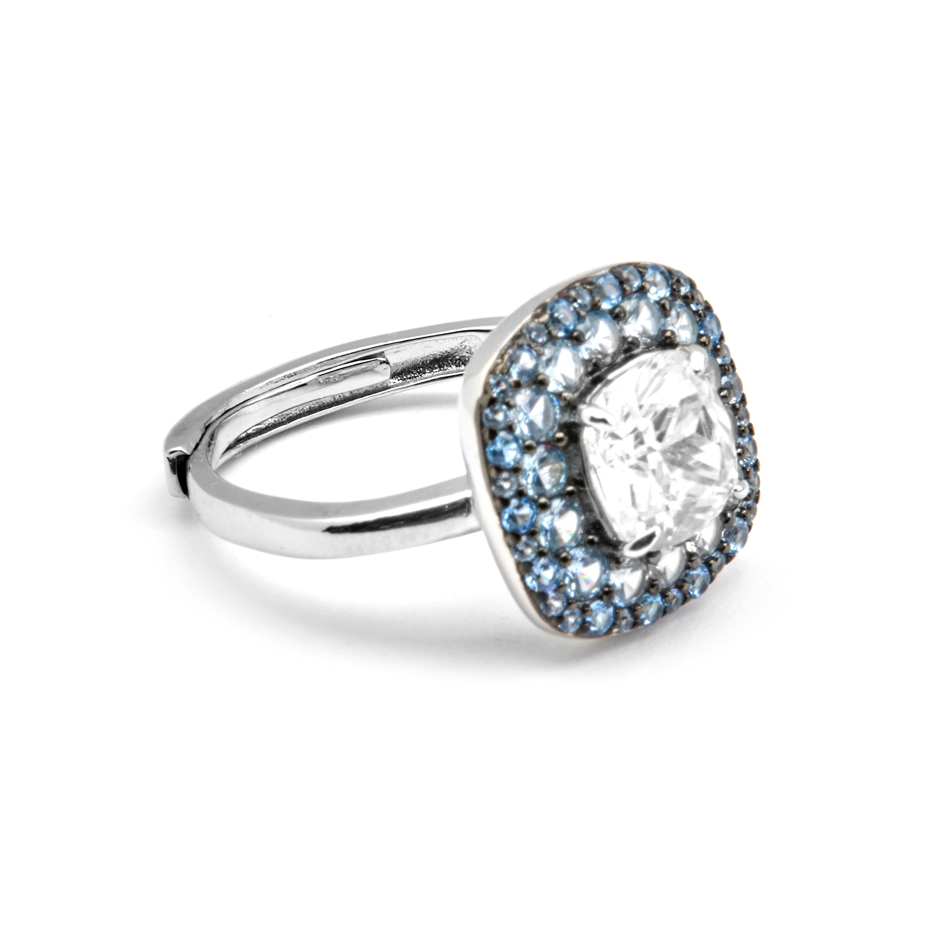 Anello in Argento Sterling 925 e Zirconia Topazio Blu finitura in rodio - Salug