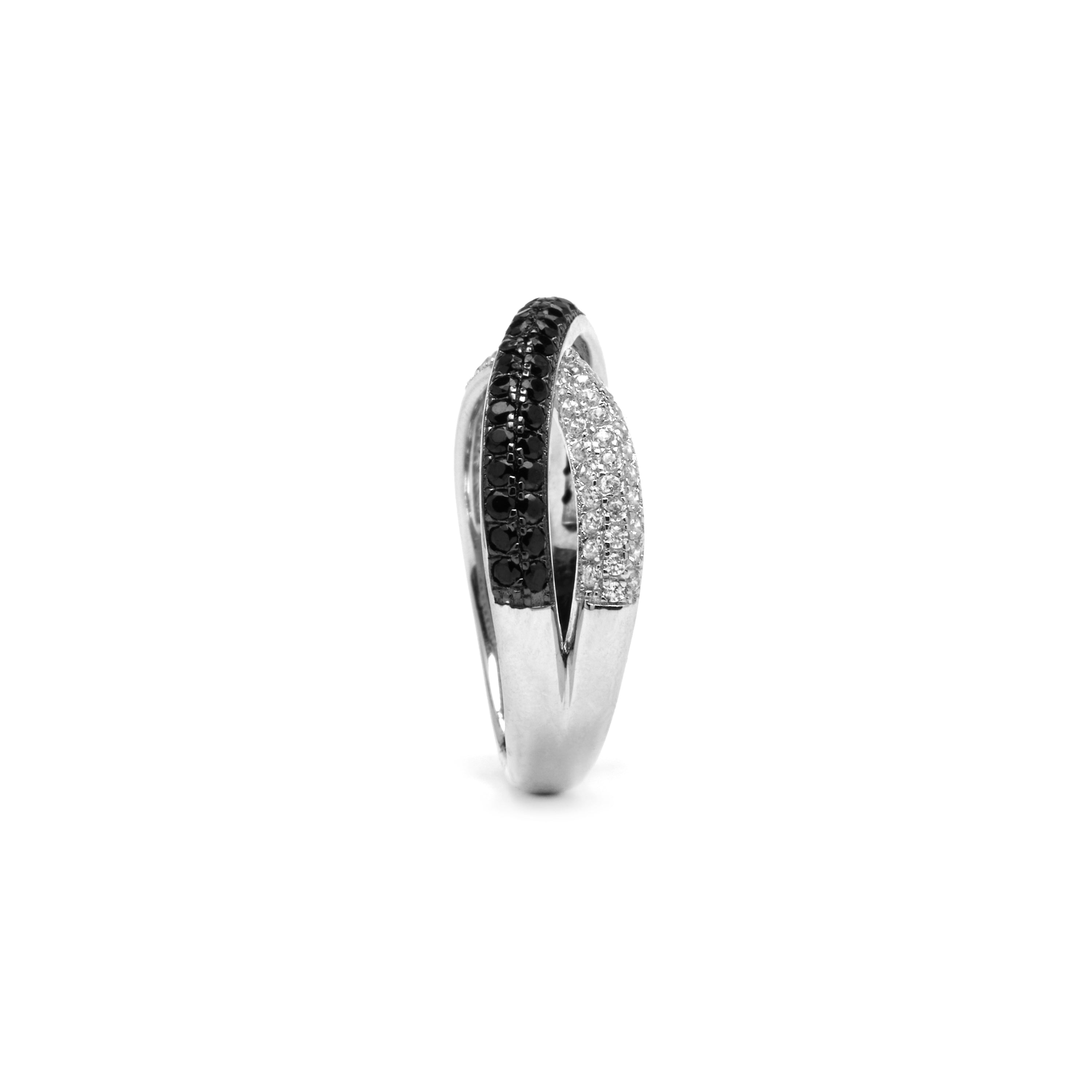 Bague en argent sterling 925 et oxyde de zirconium Onyx finition rhodium - Miphus