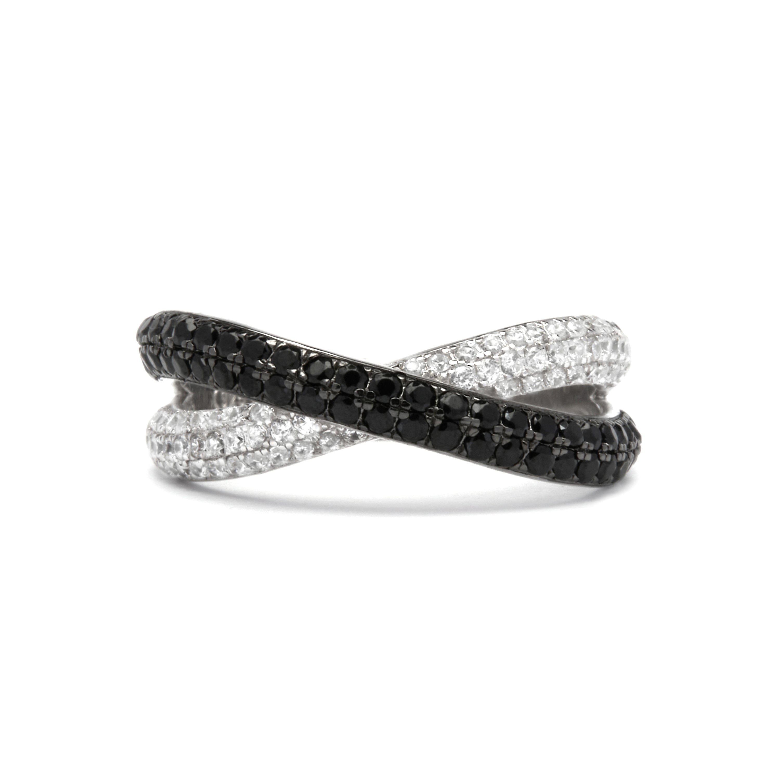Bague en argent sterling 925 et oxyde de zirconium Onyx finition rhodium - Miphus