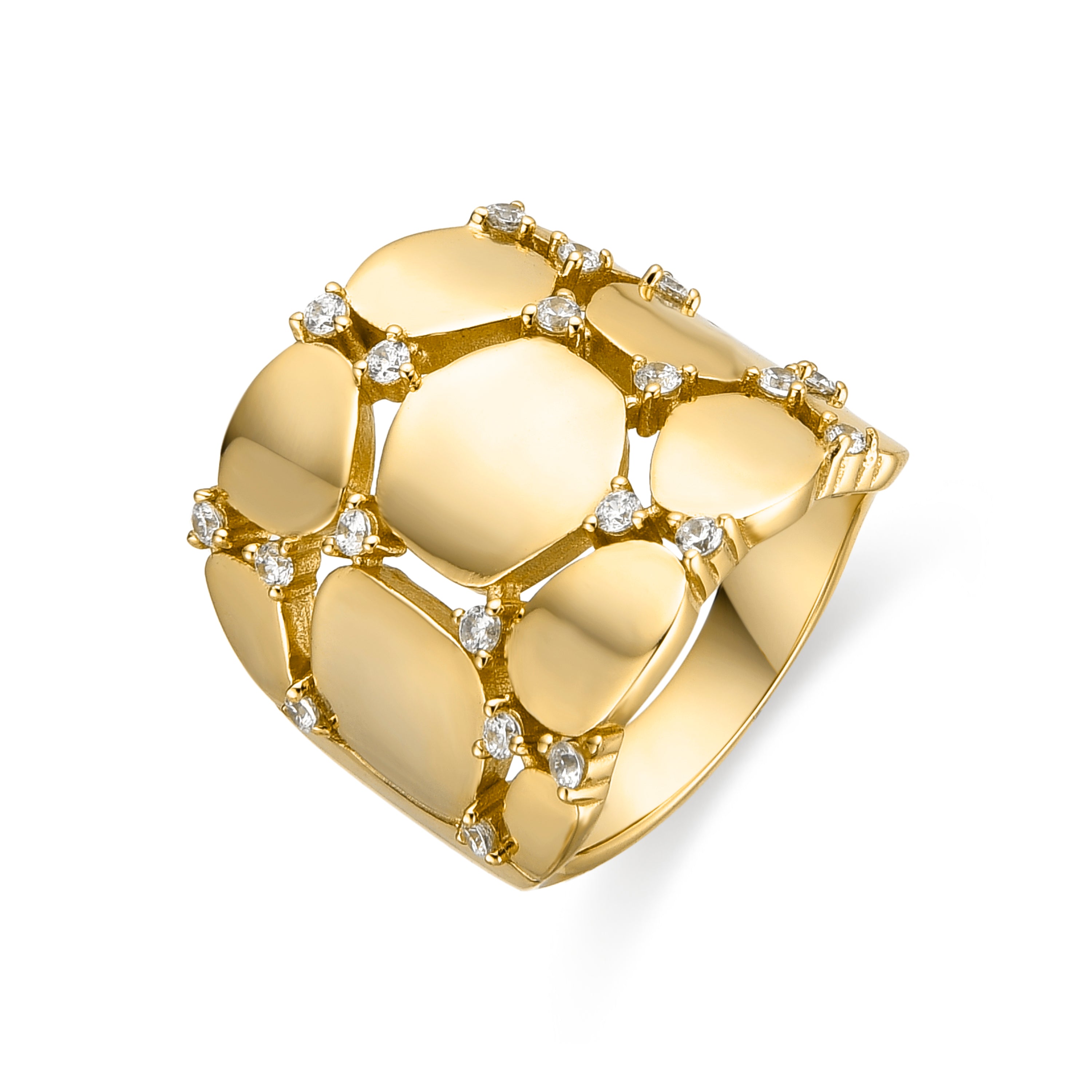 Bague en argent sterling 925 et zircon brillant finition or jaune 18k - Agrox