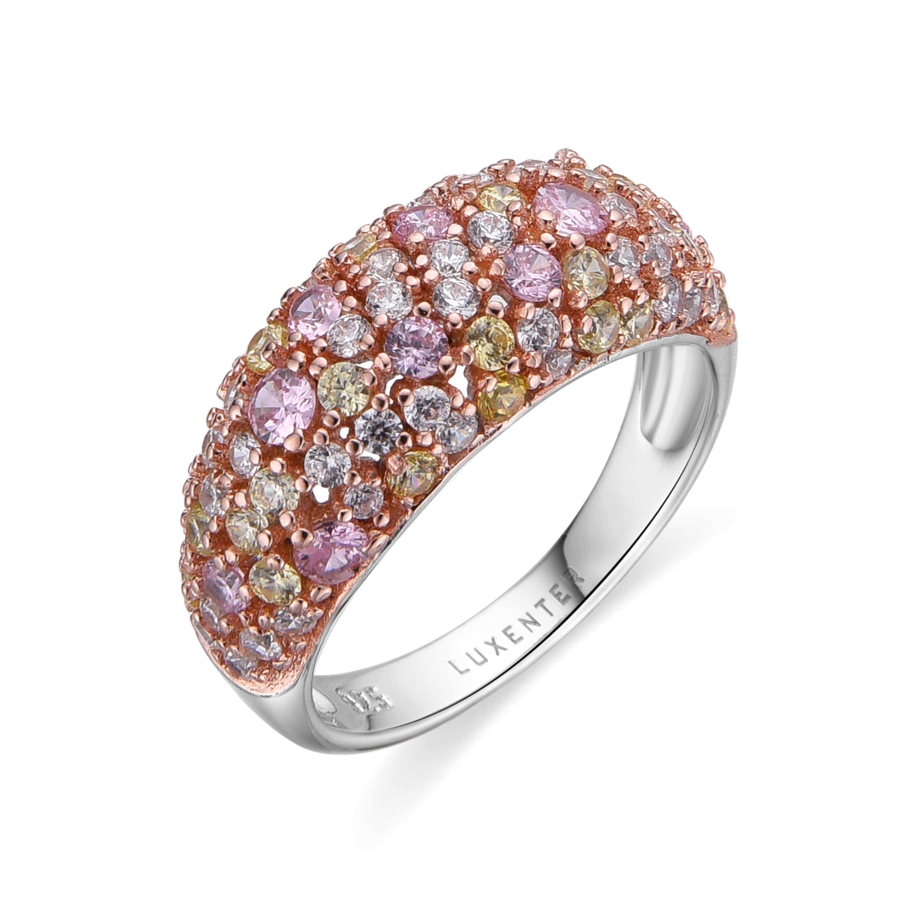 925 Sterling Silver Ring with Multicolor Cubic Zirconia finished in Rhodium - Parsab