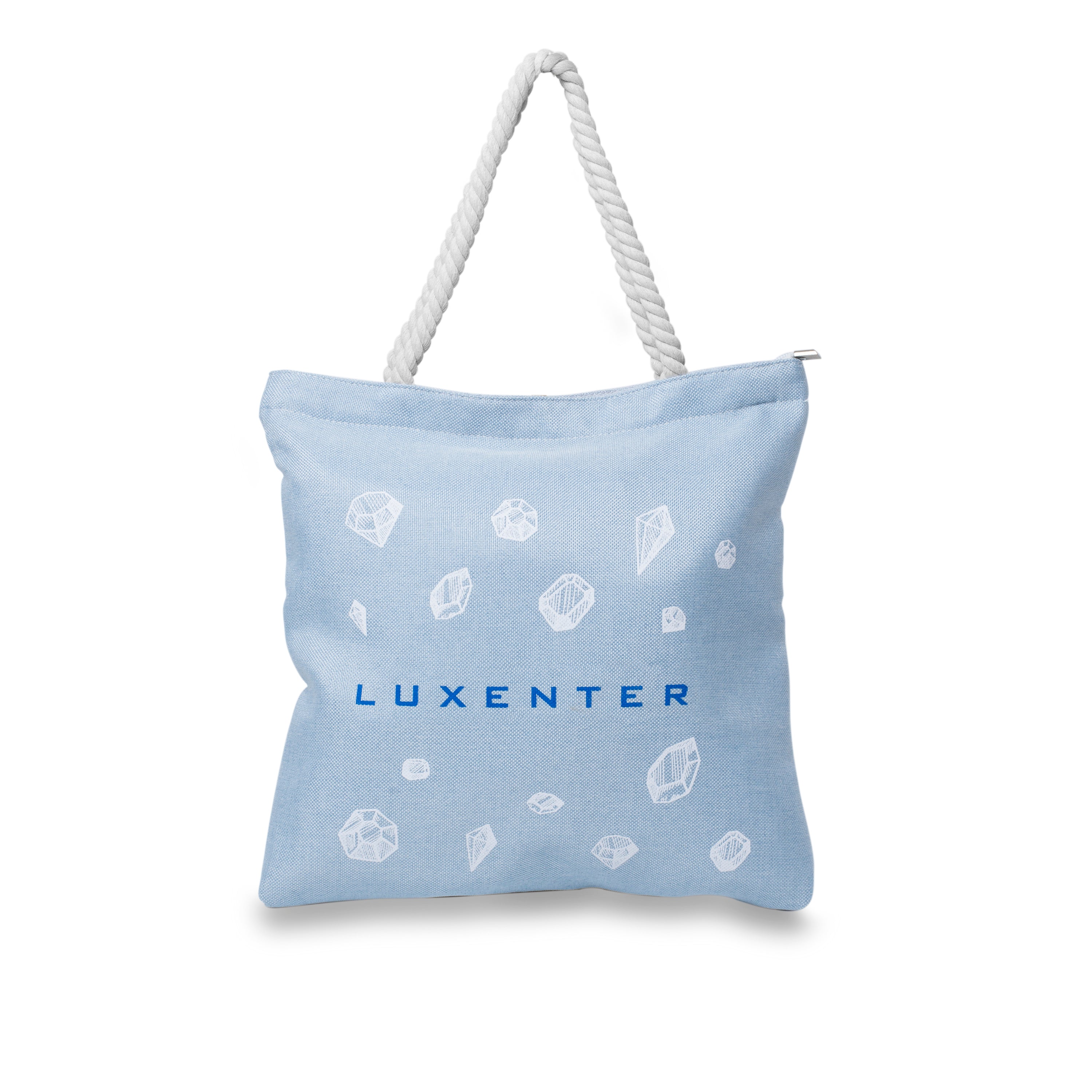 Bolso de tela azul com asa de corda branca - Luxenter