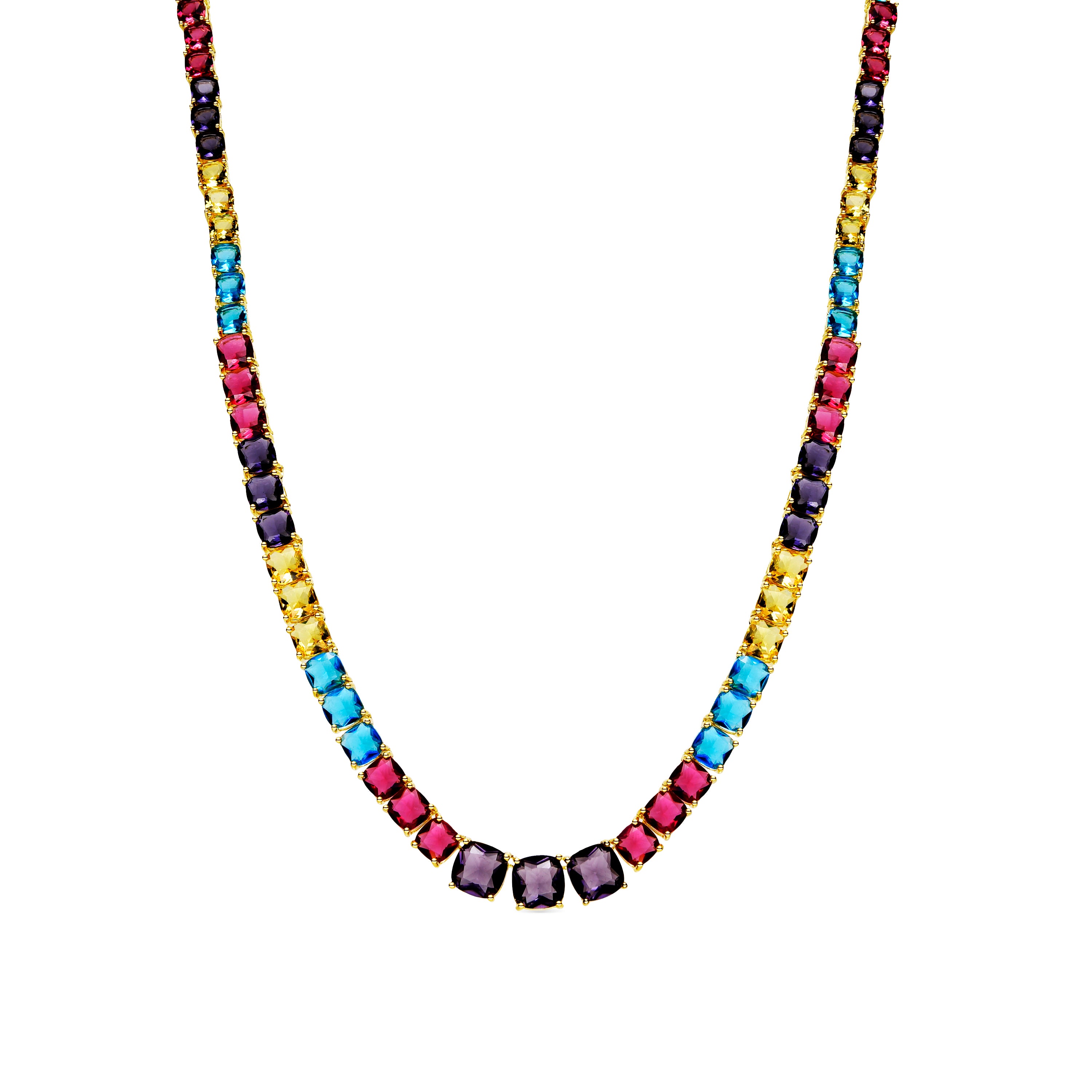 Colar de Prata de Lei 925 e Quartzo Hidrotermal Multicolor com acabamento em ouro 18k - Thorka