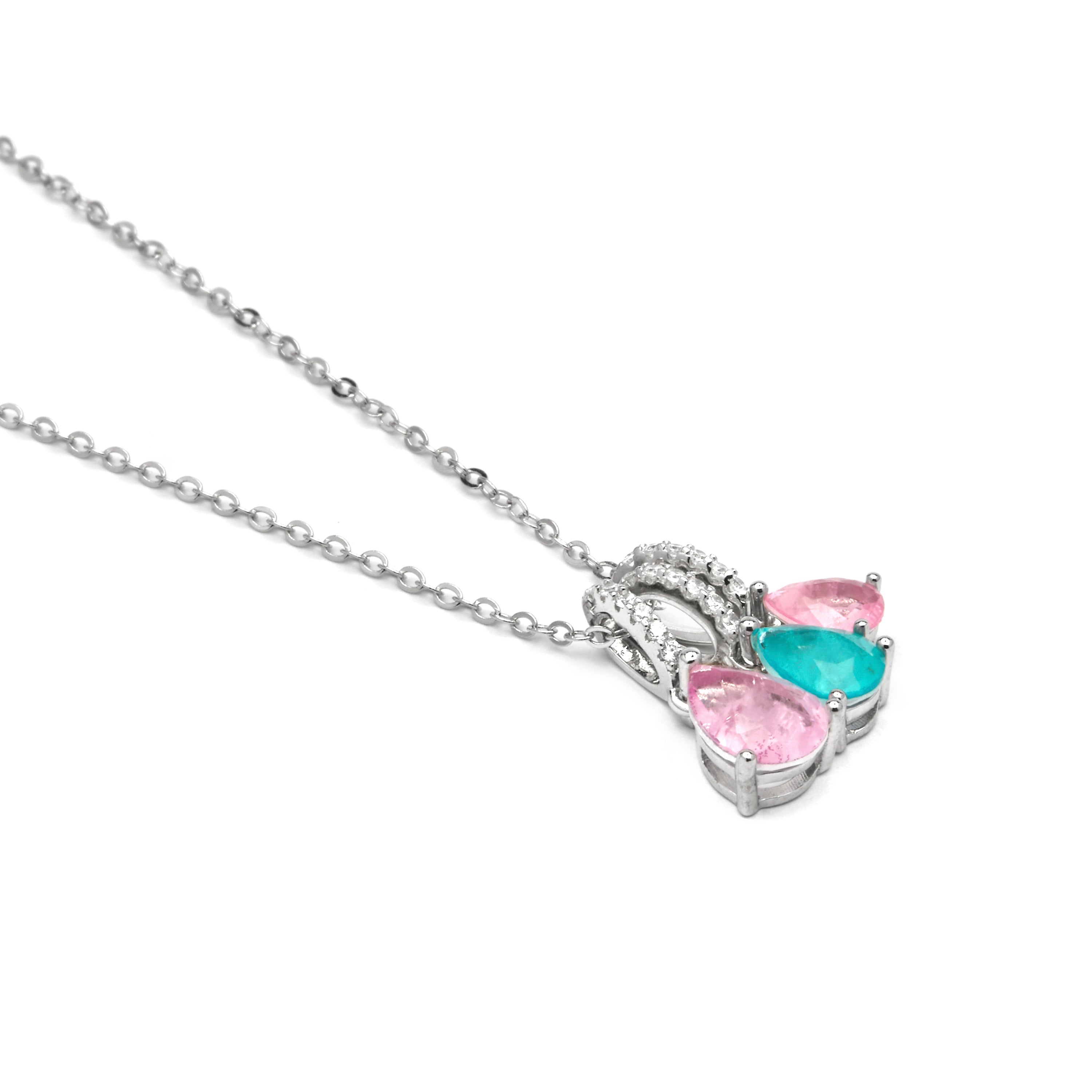 925er Sterlingsilber-Halskette und mehrfarbiger hydrothermaler Quarz mit Rhodium-Finish - Kaiau