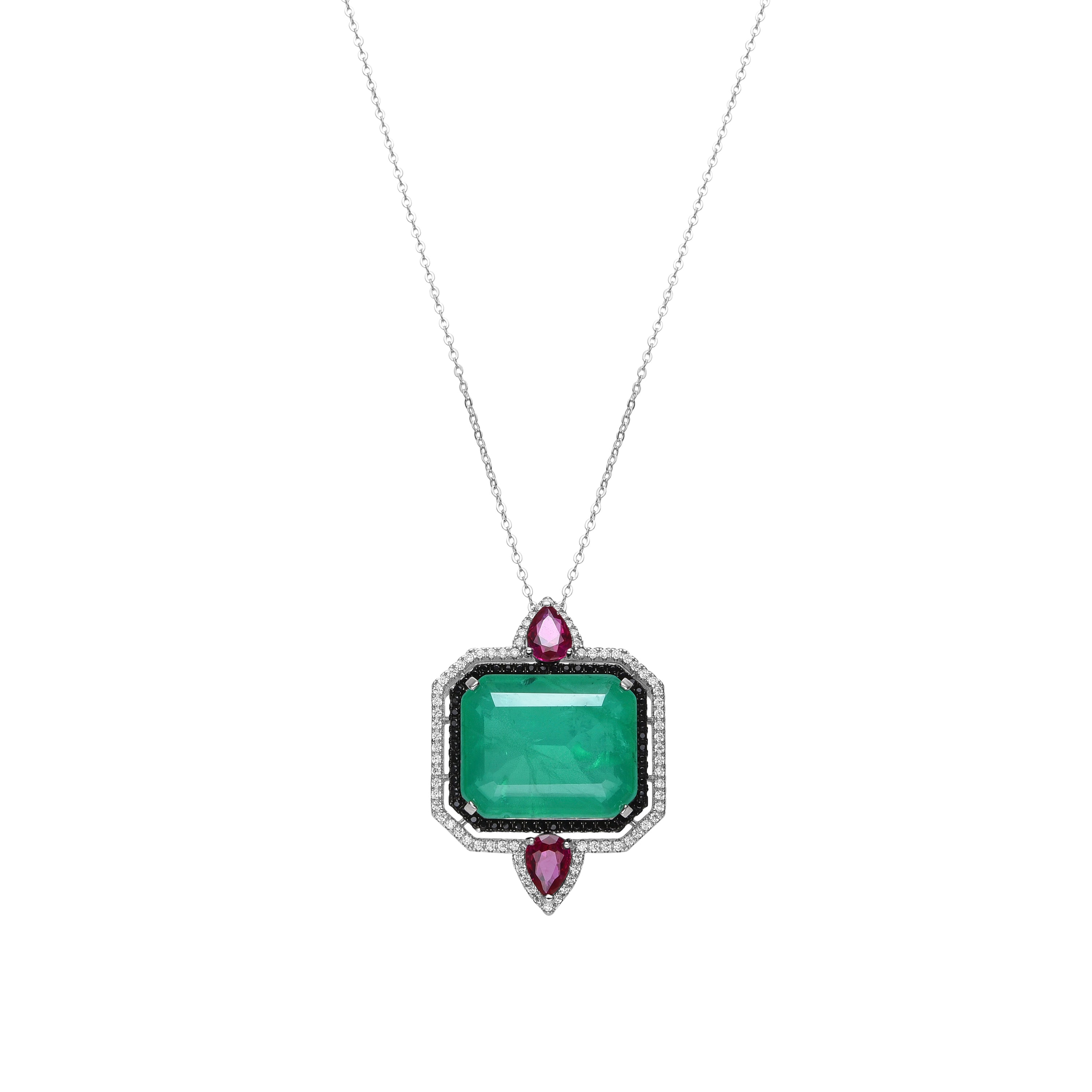 Collier en argent sterling 925 et quartz hydrothermal vert finition rhodiée - Malizu