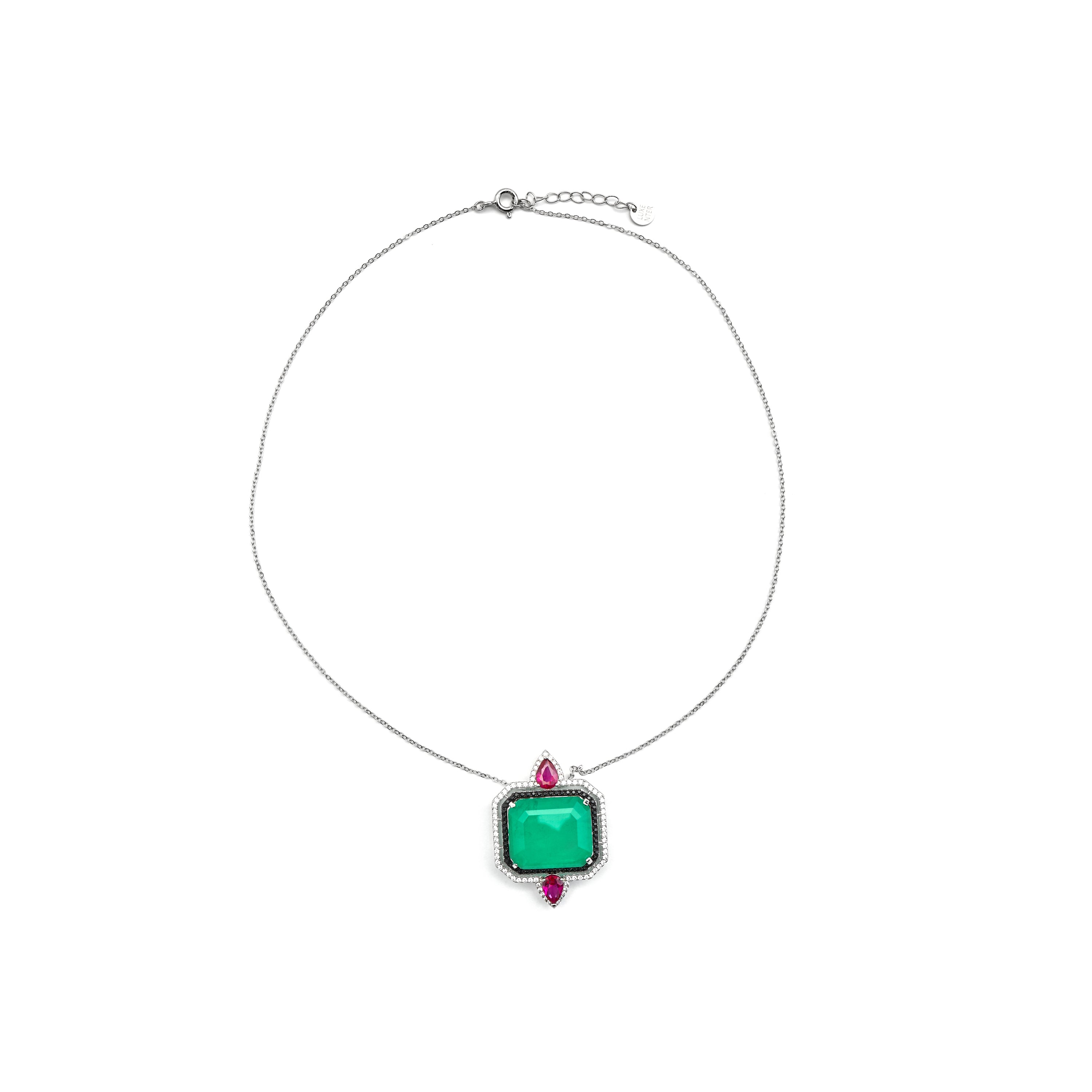 Collier en argent sterling 925 et quartz hydrothermal vert finition rhodiée - Malizu