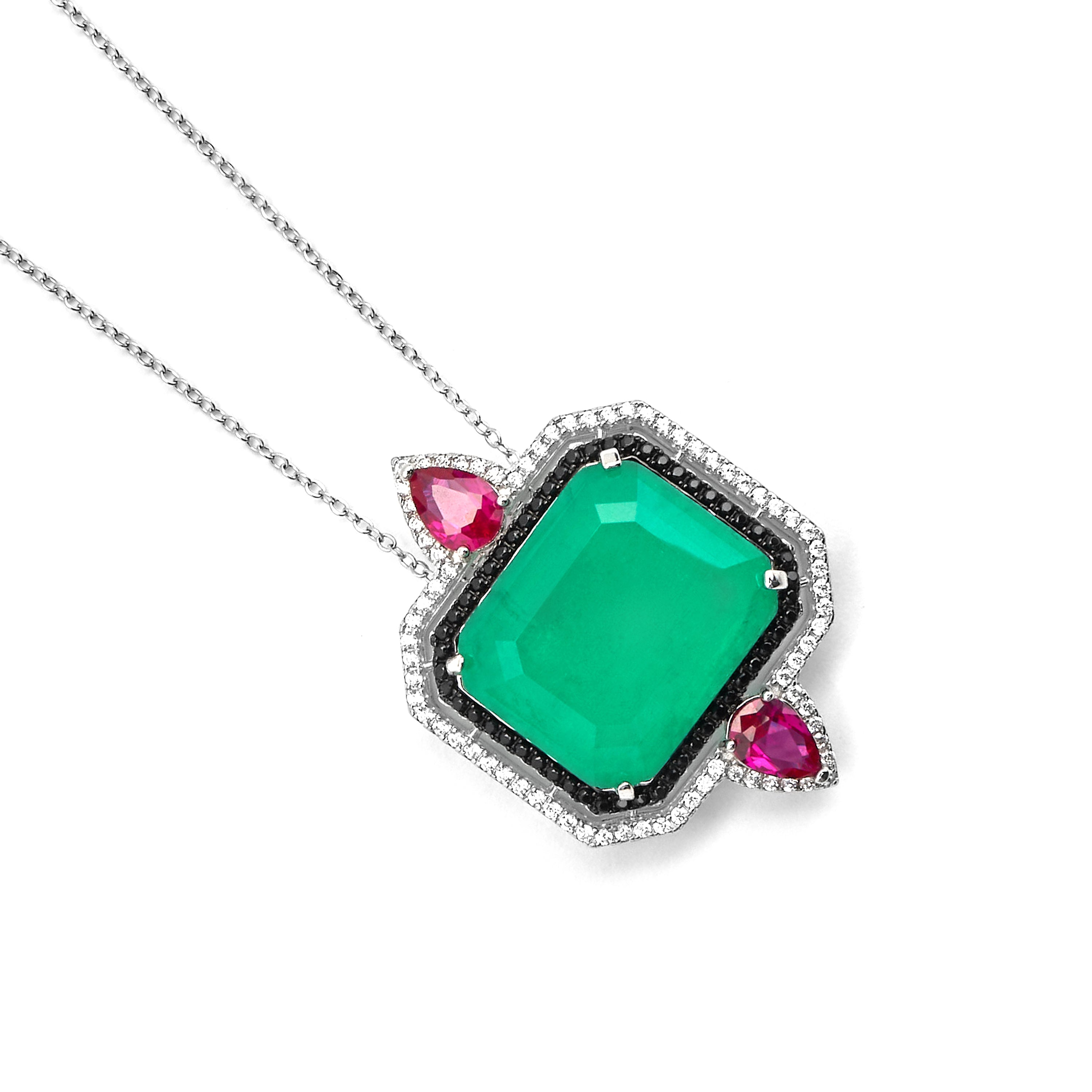 Collier en argent sterling 925 et quartz hydrothermal vert finition rhodiée - Malizu