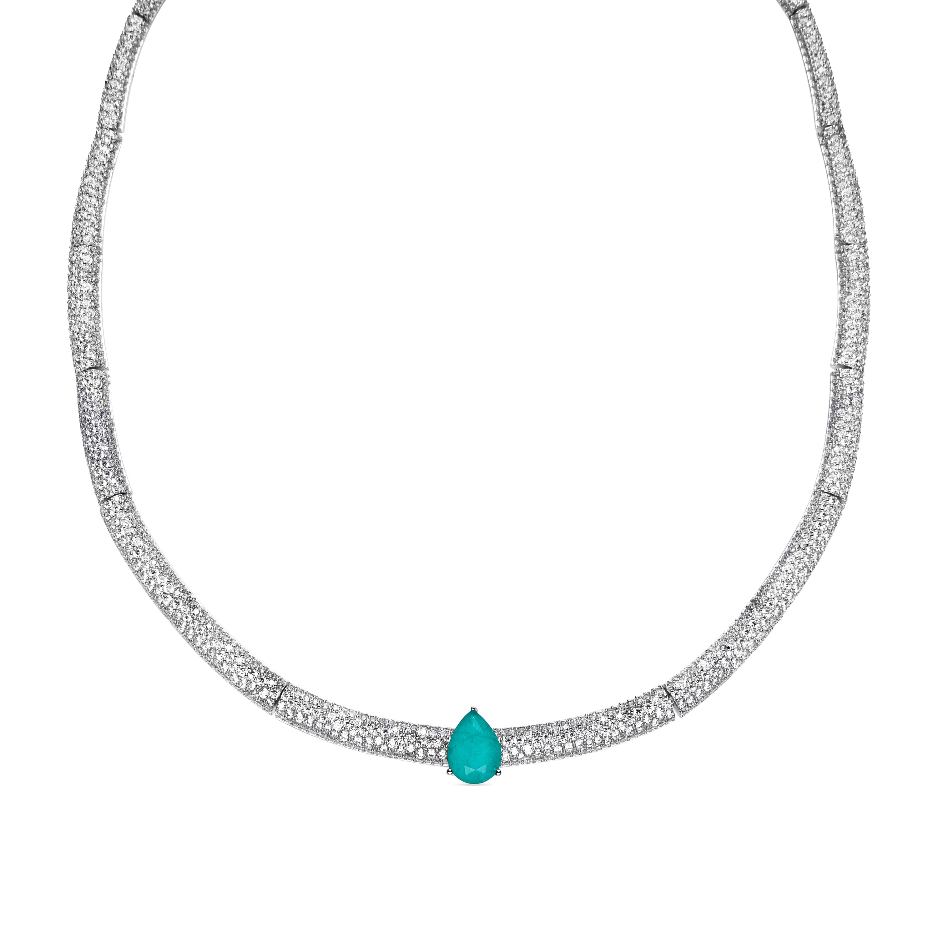 Colar de Prata de Lei 925 e Quartzo Hidrotermal Verde Claro com acabamento em ródio - Kaigua