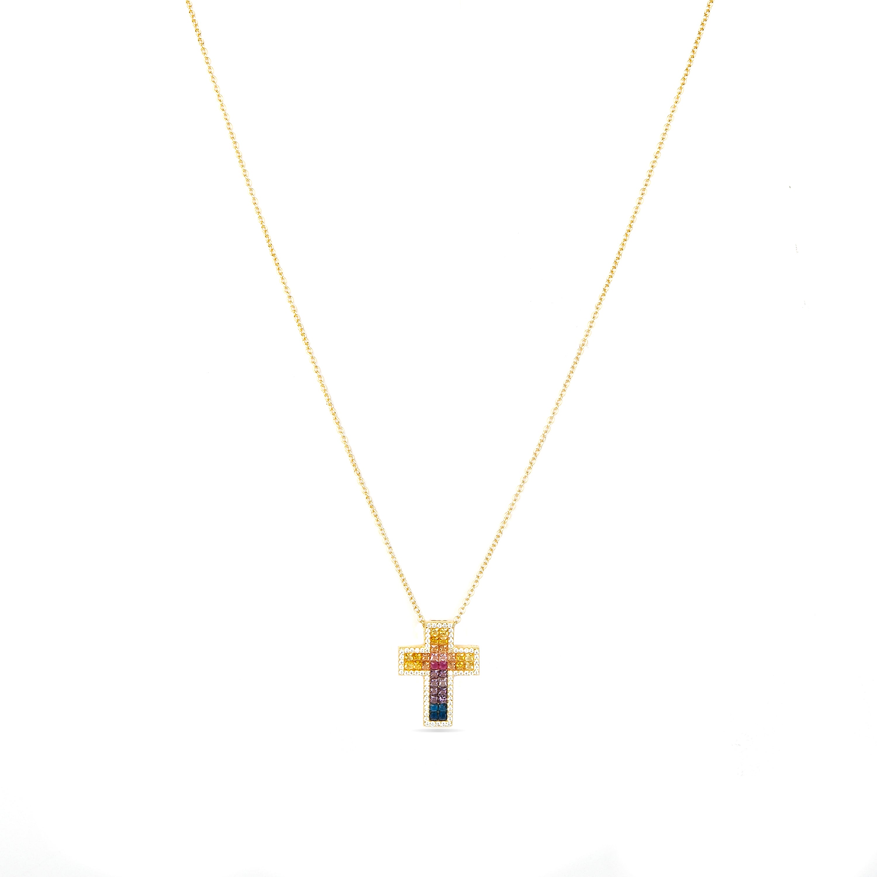 Colar de Prata de Lei 925 e Zircónia Multicolor acabamento em ouro 18k - Bhaime