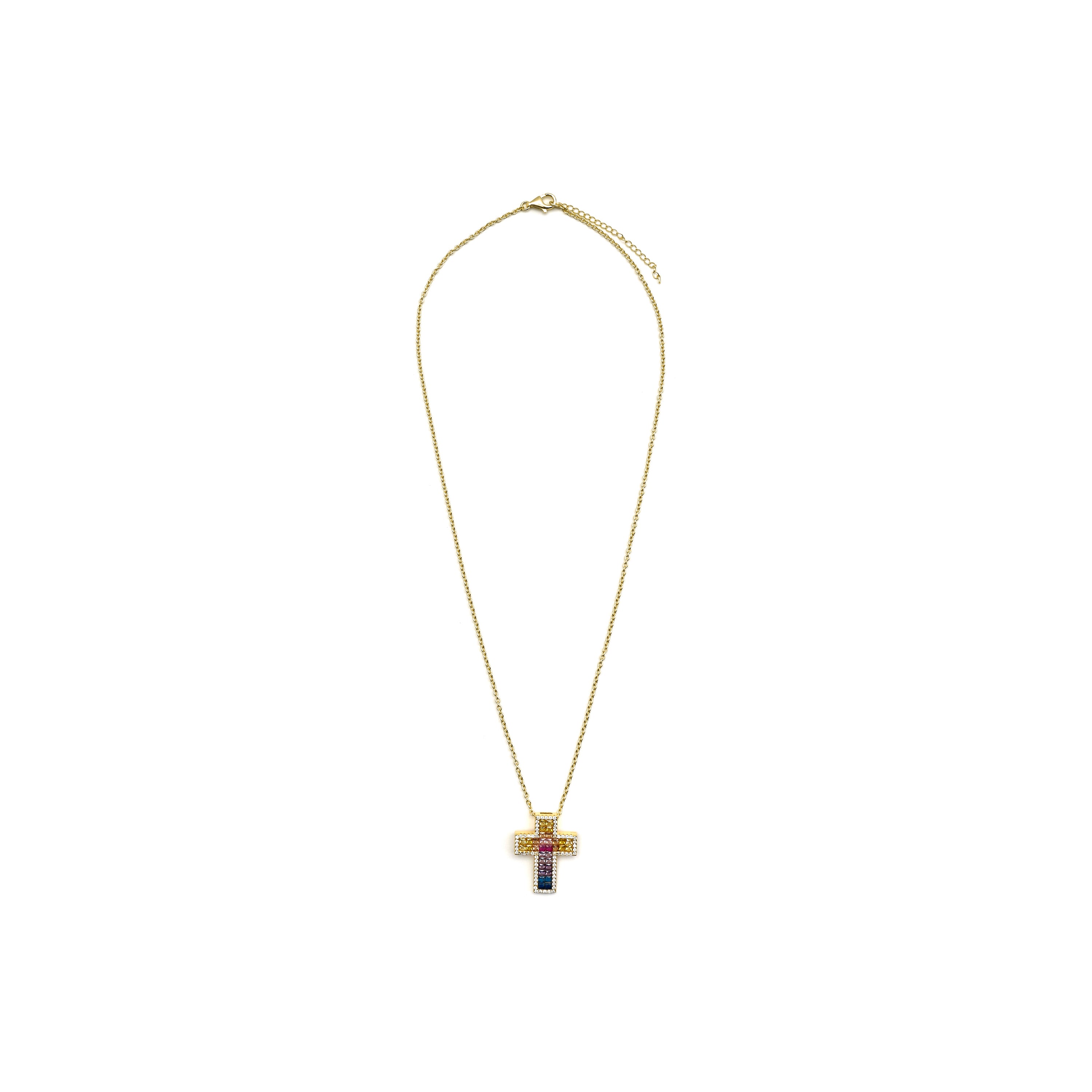 Collier en argent sterling 925 et zircon multicolore finition or 18k - Bhaime