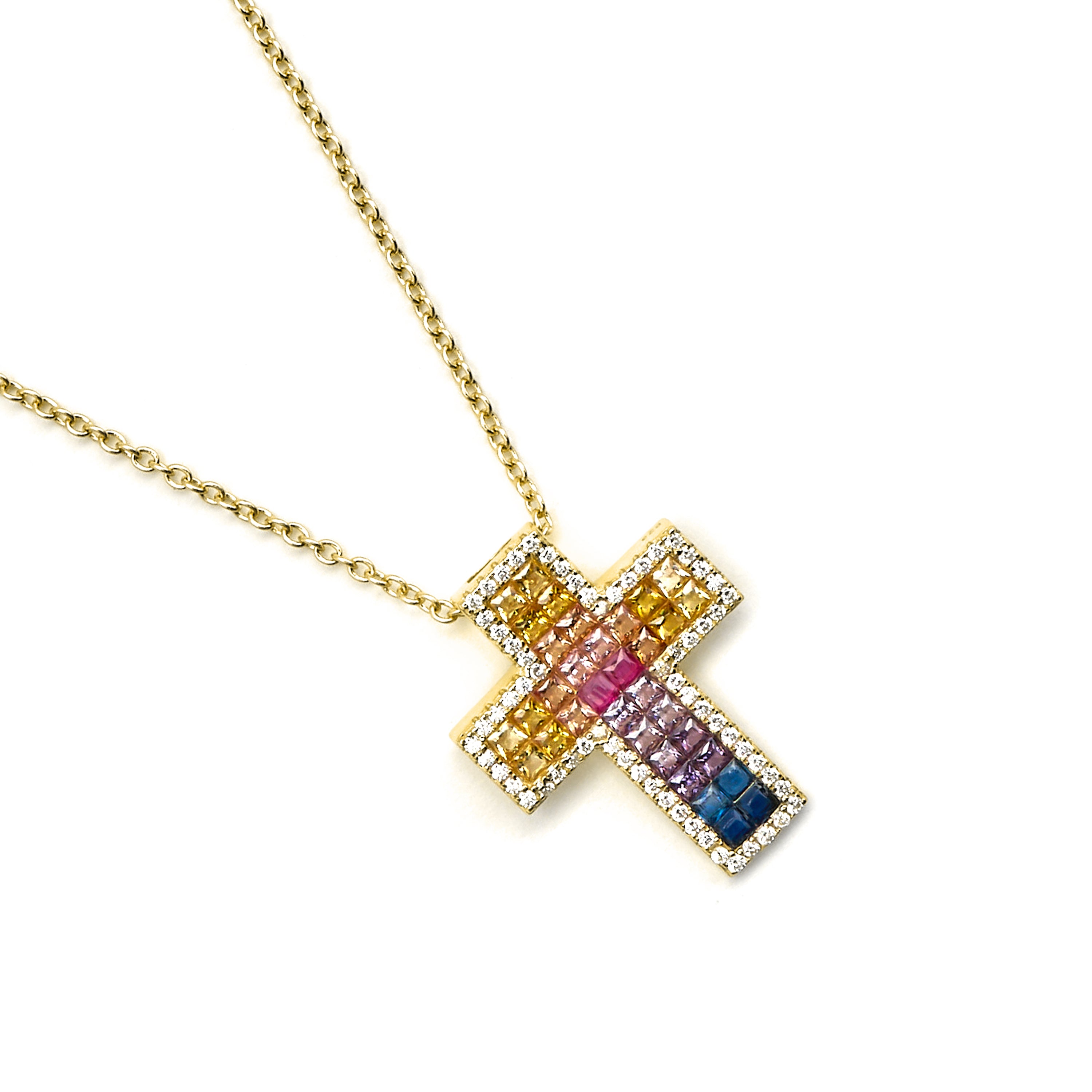 Collier en argent sterling 925 et zircon multicolore finition or 18k - Bhaime
