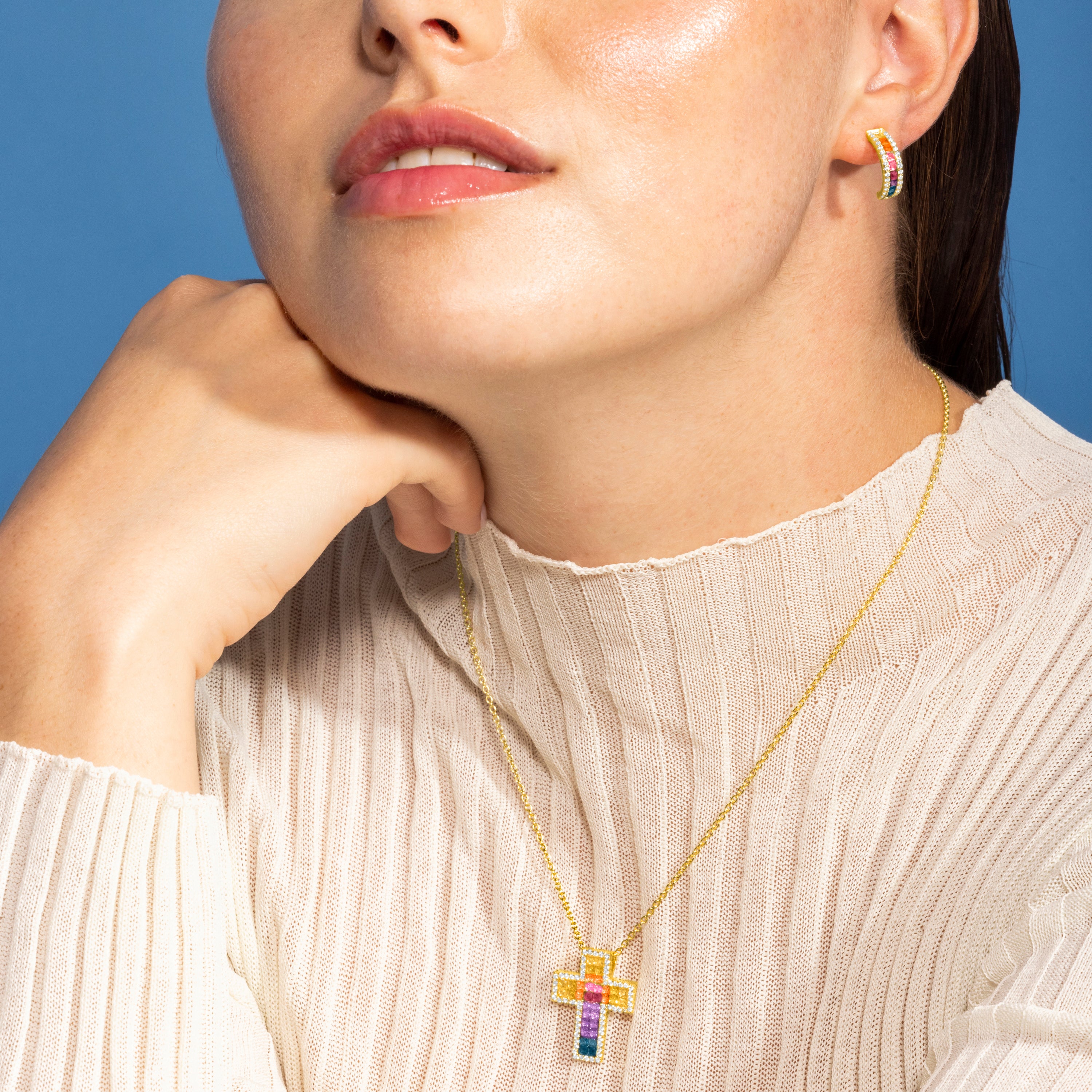 Collier en argent sterling 925 et zircon multicolore finition or 18k - Bhaime