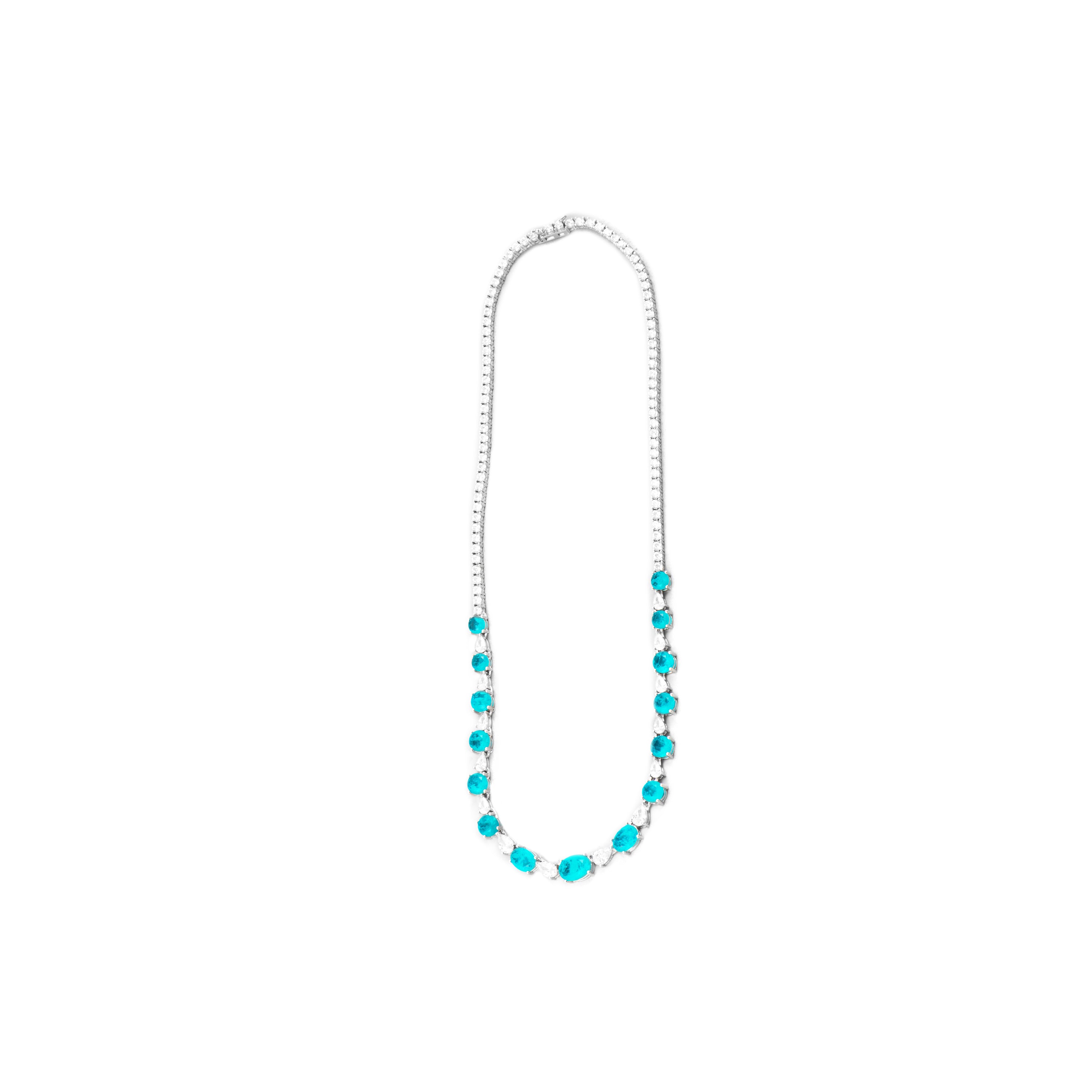 Collier en argent sterling 925 et quartz hydrothermal vert Paraiba finition rhodiée - Wiko