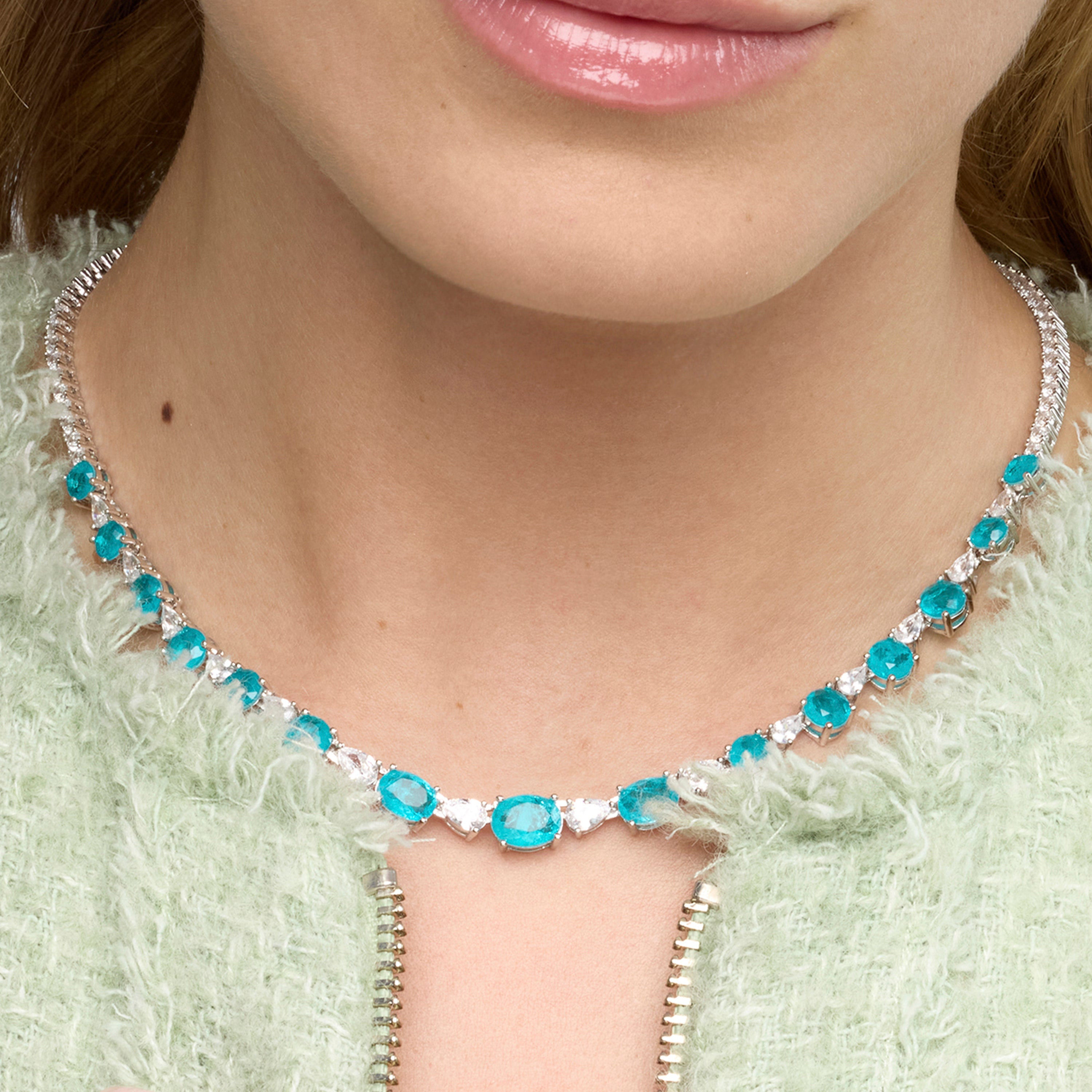 Collier en argent sterling 925 et quartz hydrothermal vert Paraiba finition rhodiée - Wiko