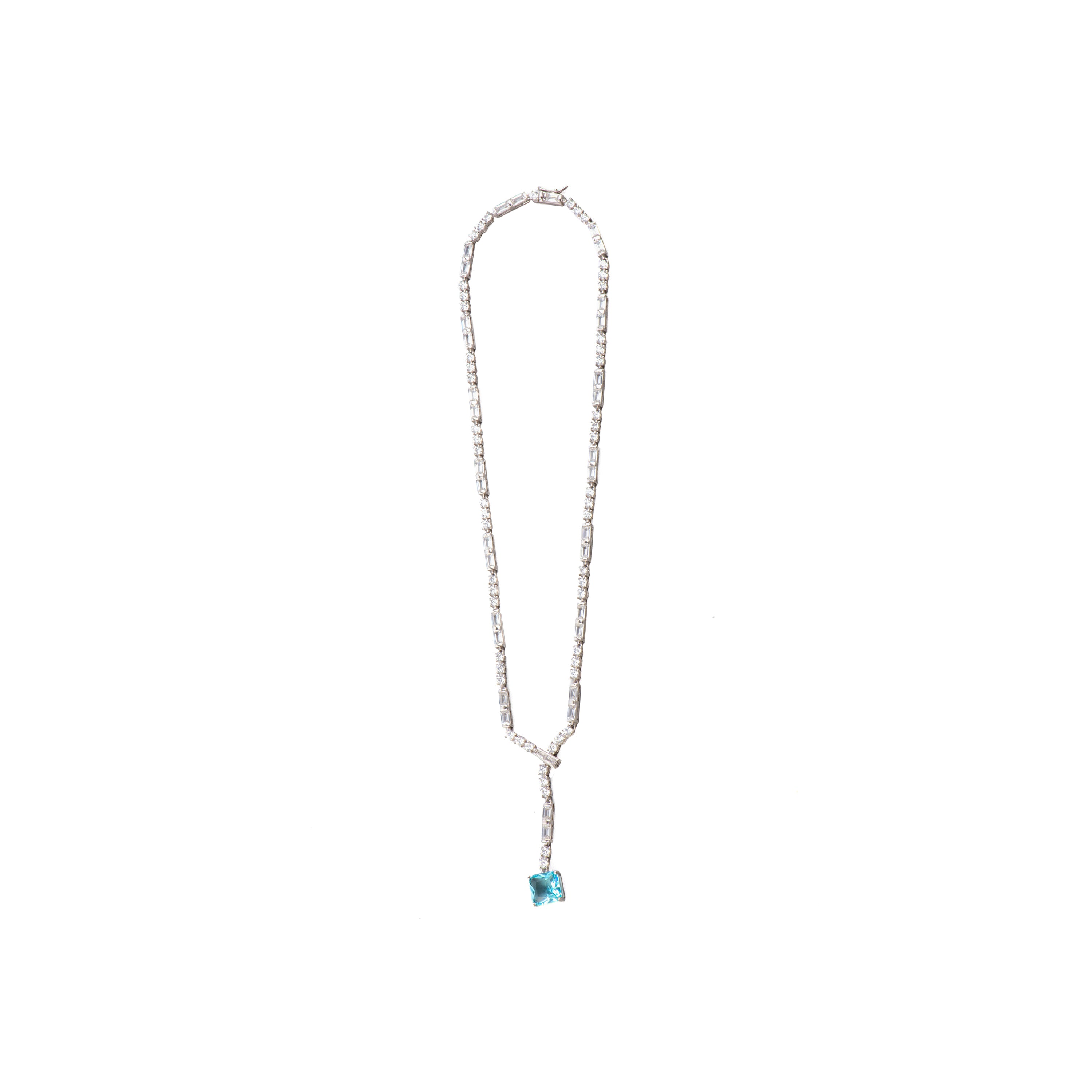 925 Sterling Silver Necklace with Aquamarine Zirconia Rhodium Finish - Faro