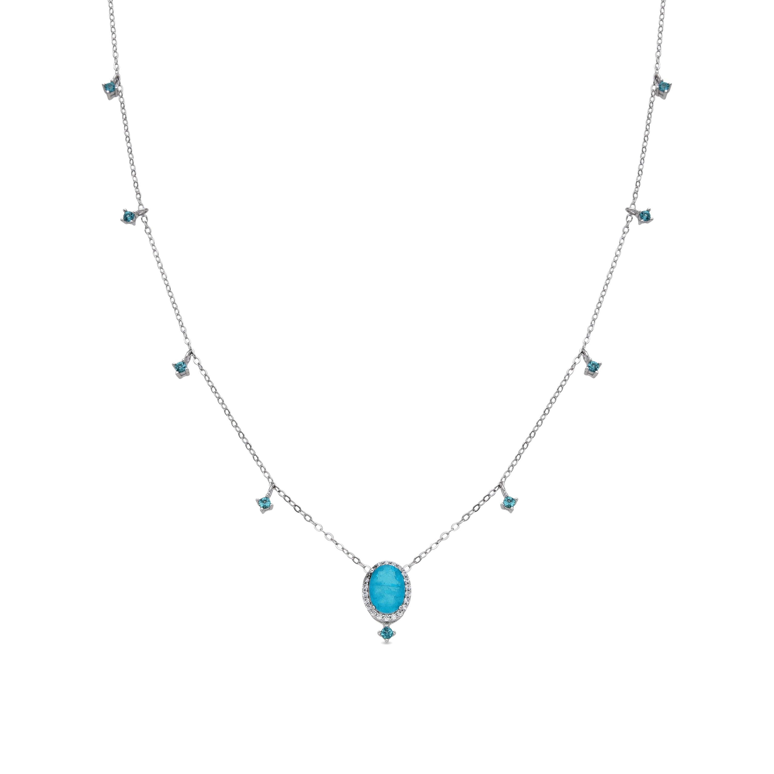925er Sterlingsilber-Halskette und Paraiba-Grüner Hydrothermalquarz mit Rhodium-Finish - Ikner