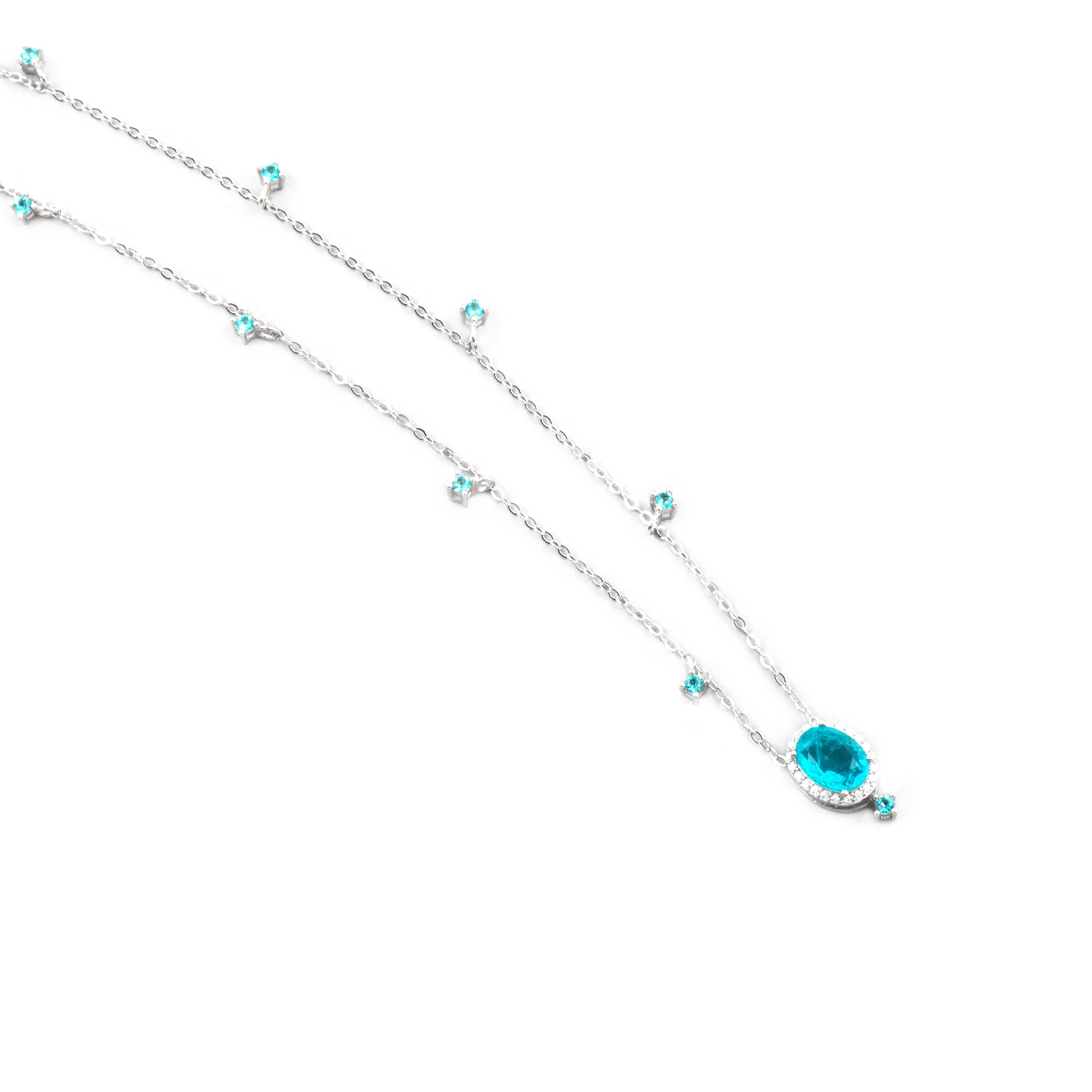 925er Sterlingsilber-Halskette und Paraiba-Grüner Hydrothermalquarz mit Rhodium-Finish - Ikner