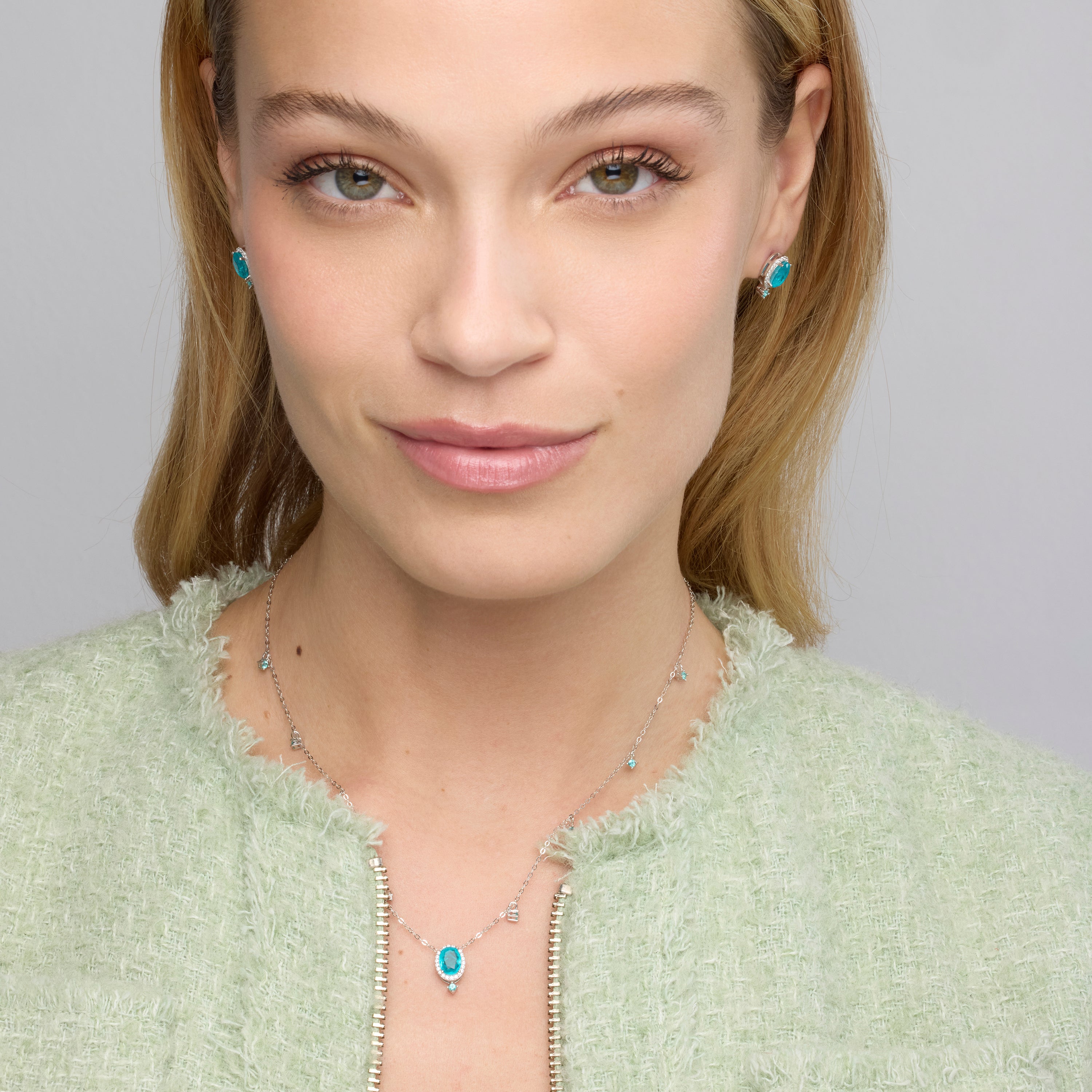 925er Sterlingsilber-Halskette und Paraiba-Grüner Hydrothermalquarz mit Rhodium-Finish - Ikner