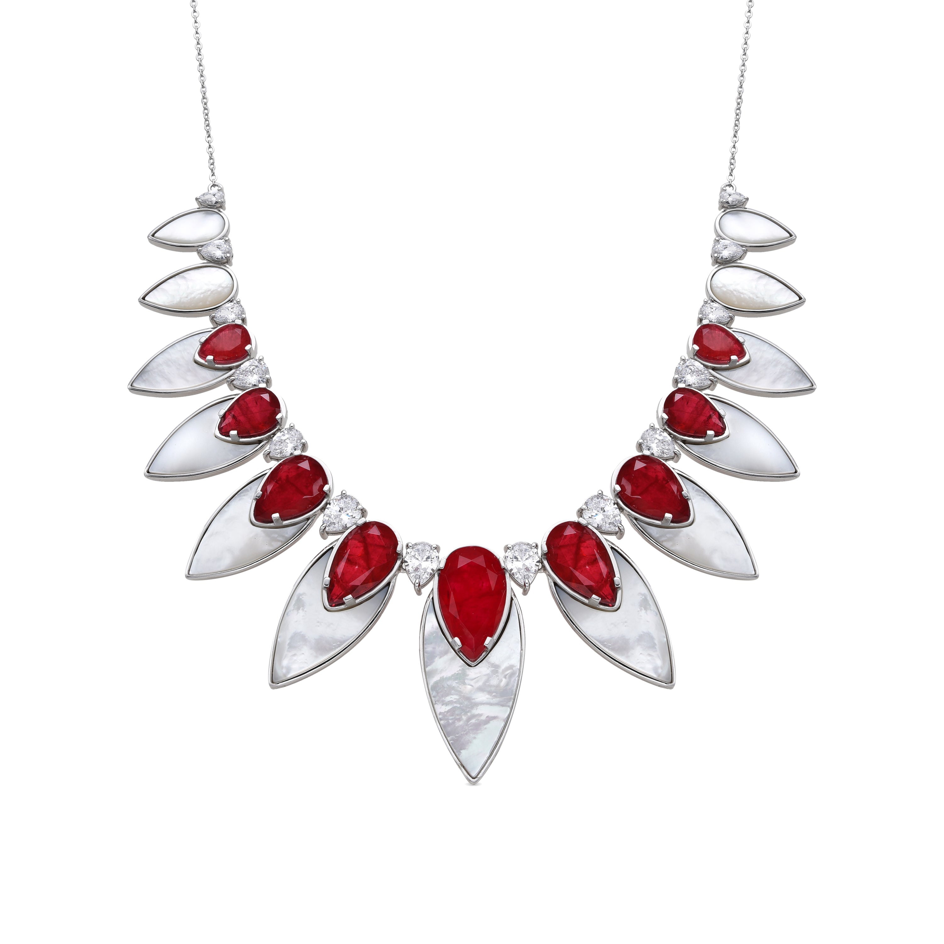 925 Sterling Silver Necklace with Hydrothermal Cherry Quartz, Rhodium Finish - Grywi