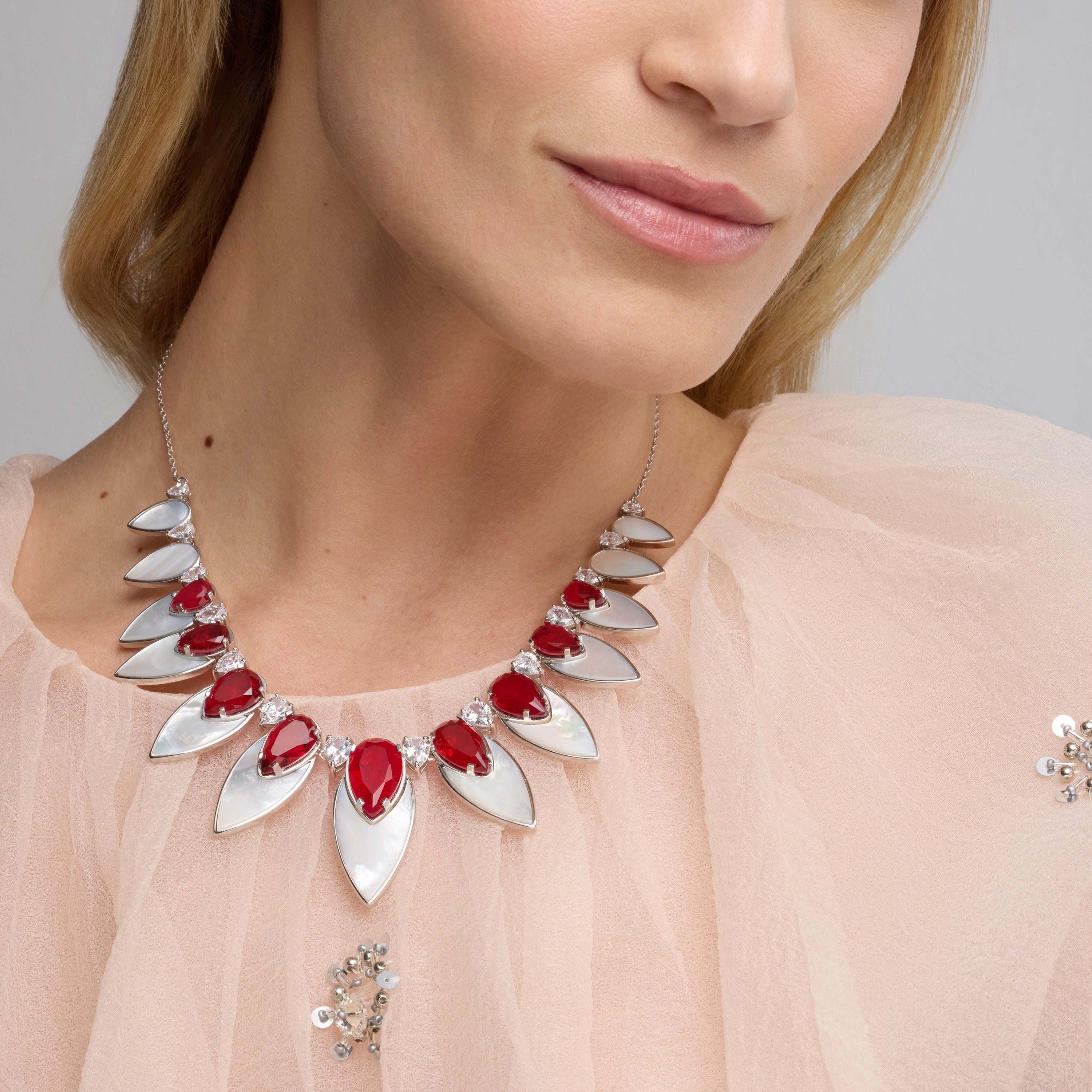 925 Sterling Silver Necklace with Hydrothermal Cherry Quartz, Rhodium Finish - Grywi