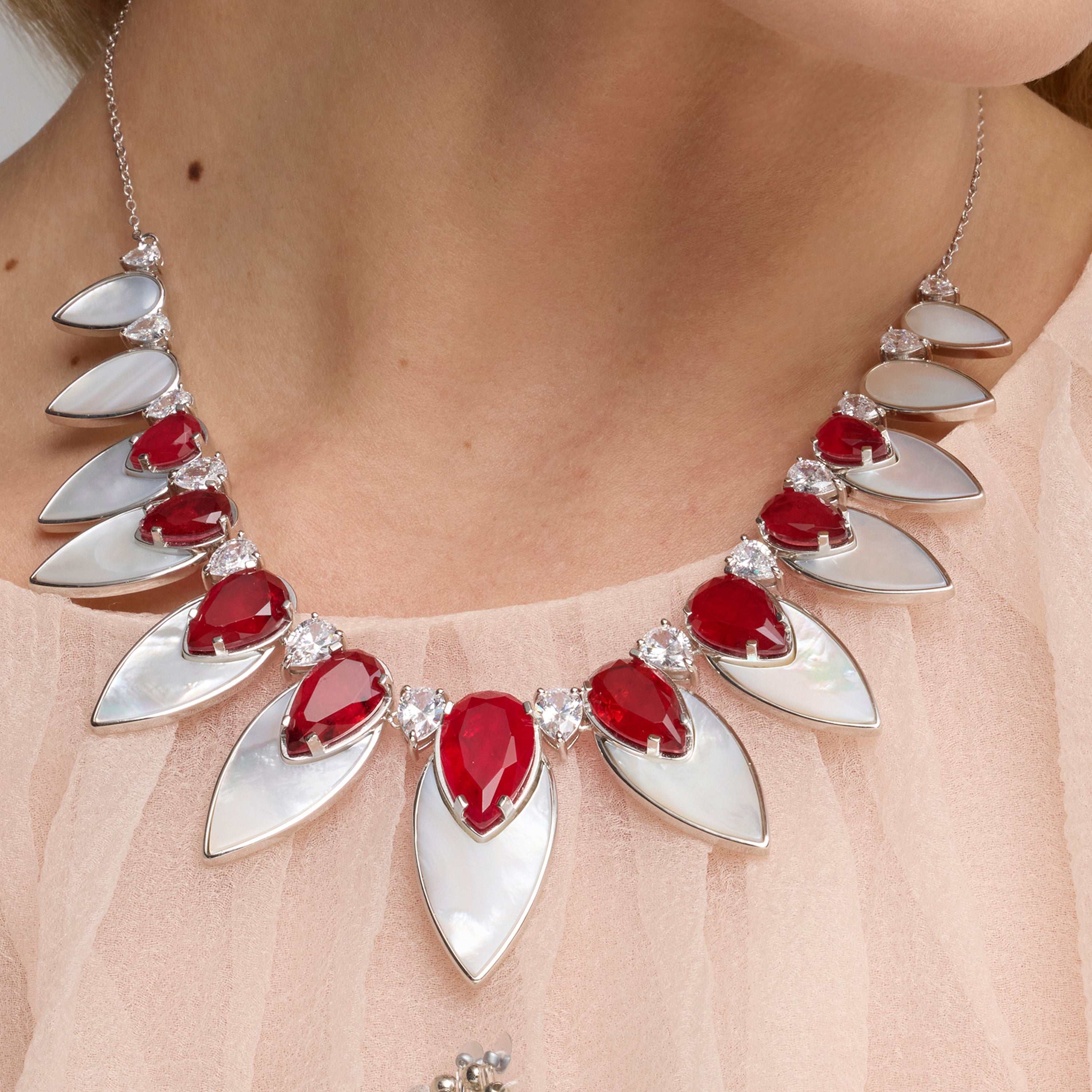 Collier en argent sterling 925 et quartz hydrothermal cerise finition rhodiée - Grywi