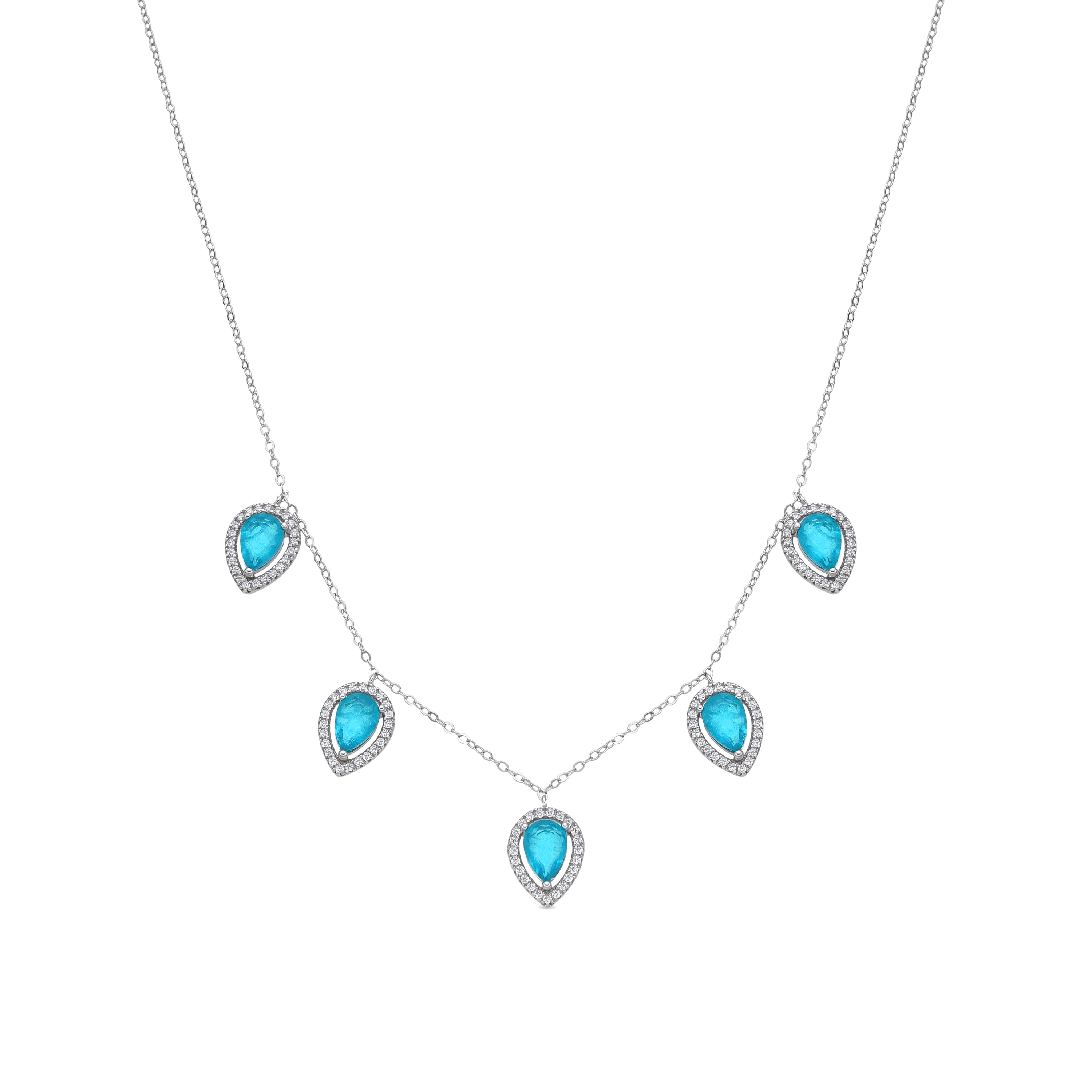 925er Sterlingsilber-Halskette und hydrothermales Aquamarin mit Rhodium-Finish - Waxo