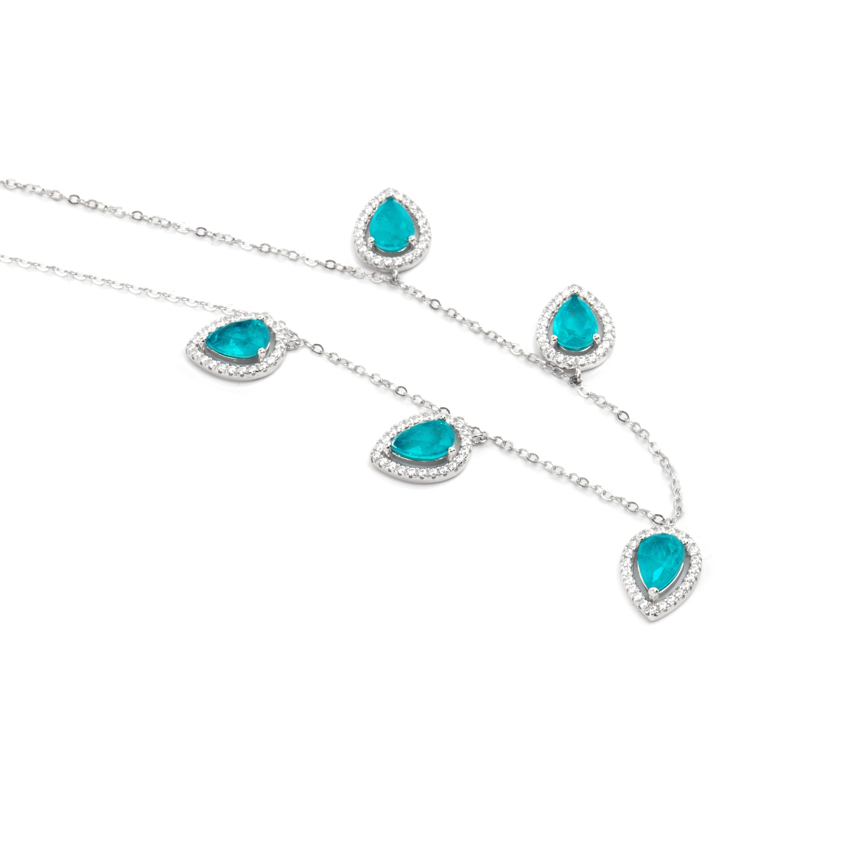 Collar de Plata de Ley 925 y Cuarzo Hidrotermal Aguamarina acabado rodio - Waxo