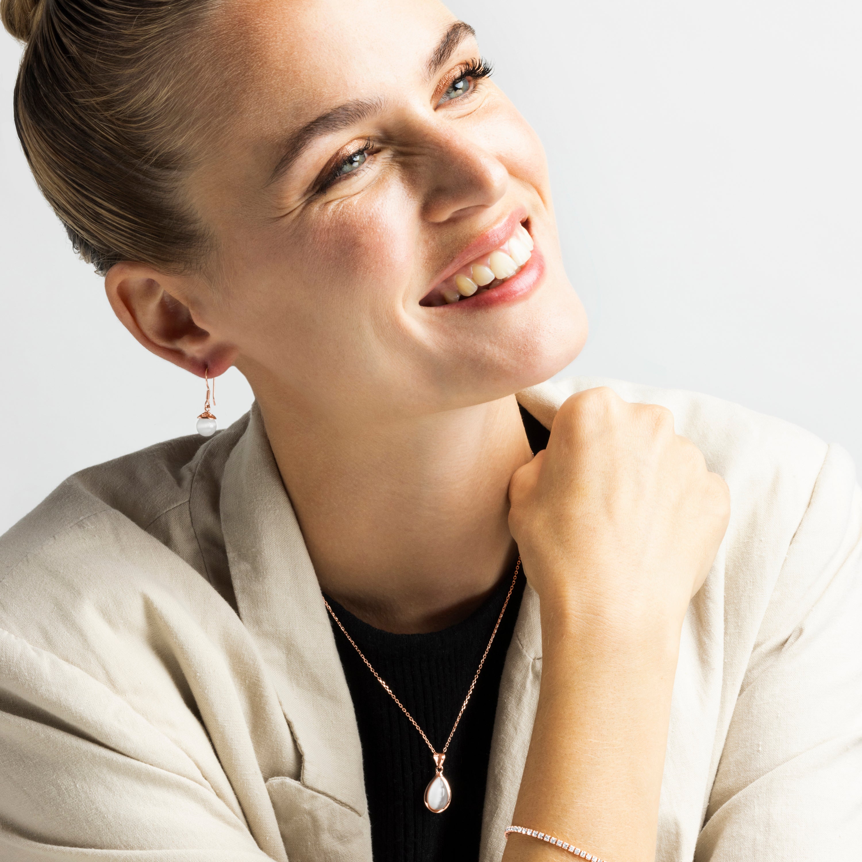 Collier en argent sterling 925 avec œil de chat finition or rose 18K - Yedia