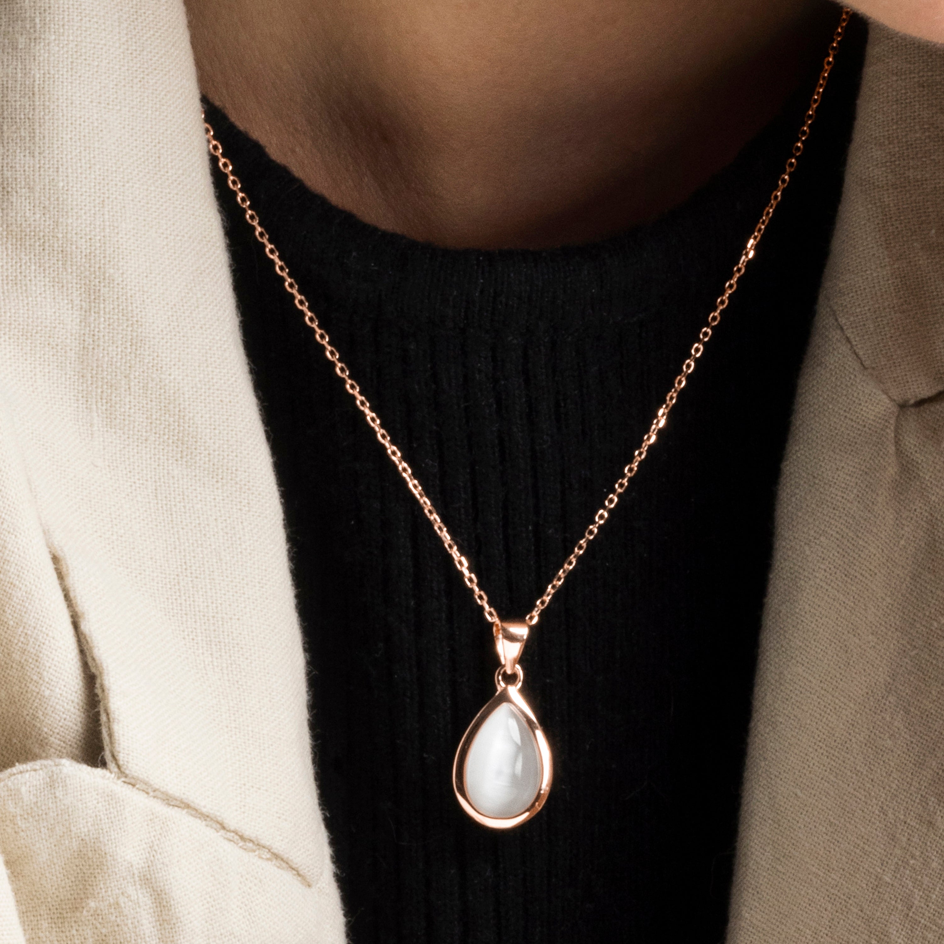 Collier en argent sterling 925 avec œil de chat finition or rose 18K - Yedia