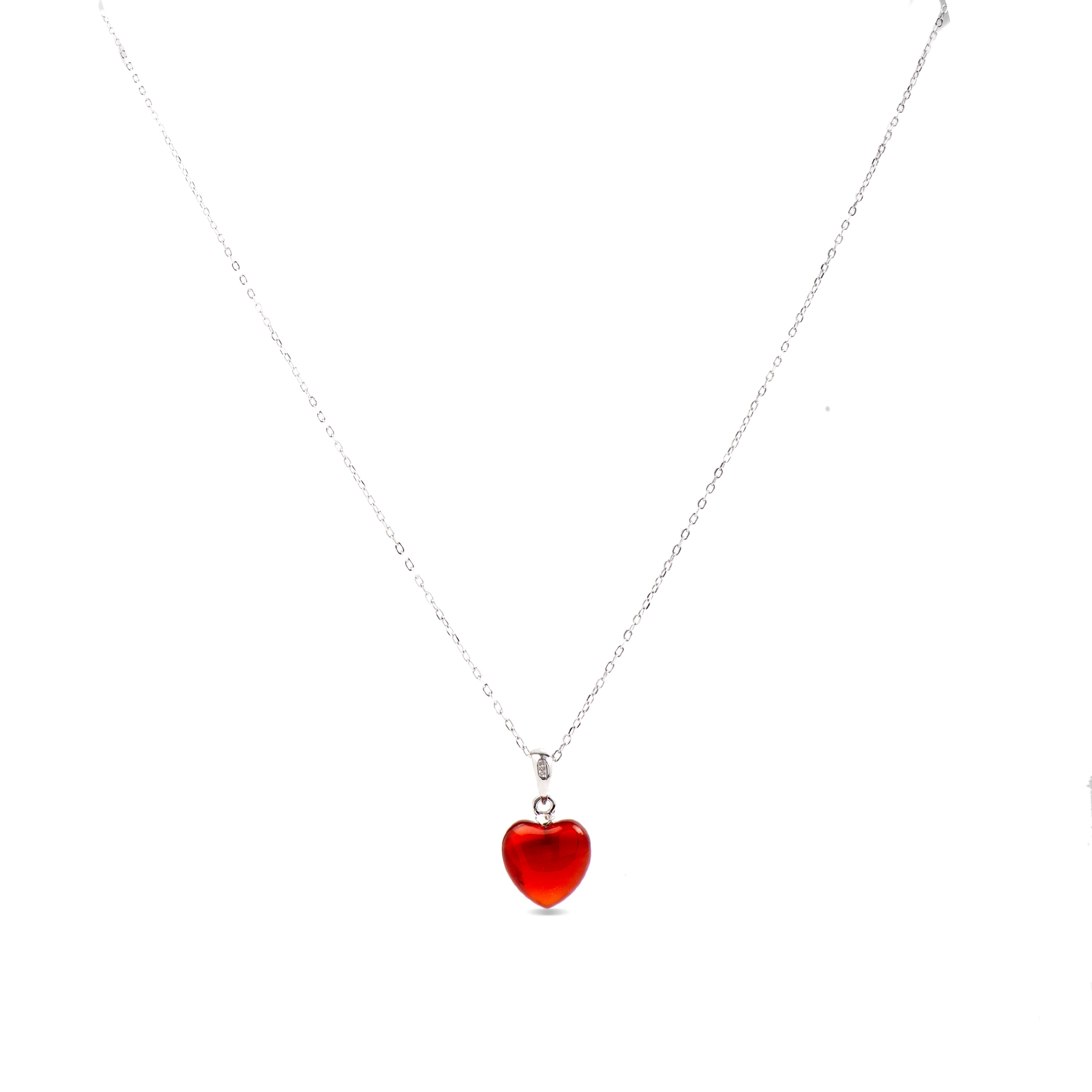 925 Sterling Silver Necklace with Red Agate finished in rhodium - Yedia