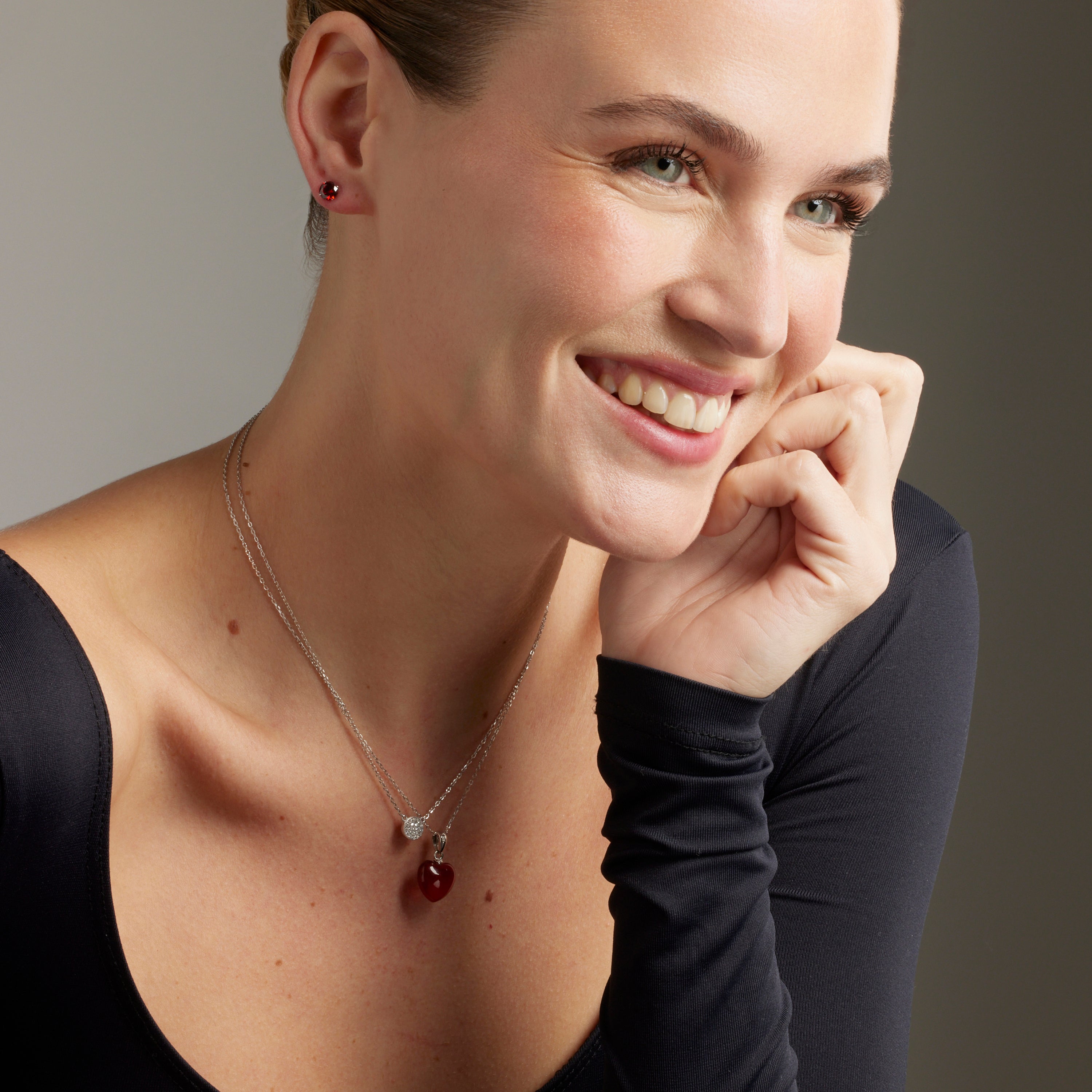 925 Sterling Silver Necklace with Red Agate finished in rhodium - Yedia