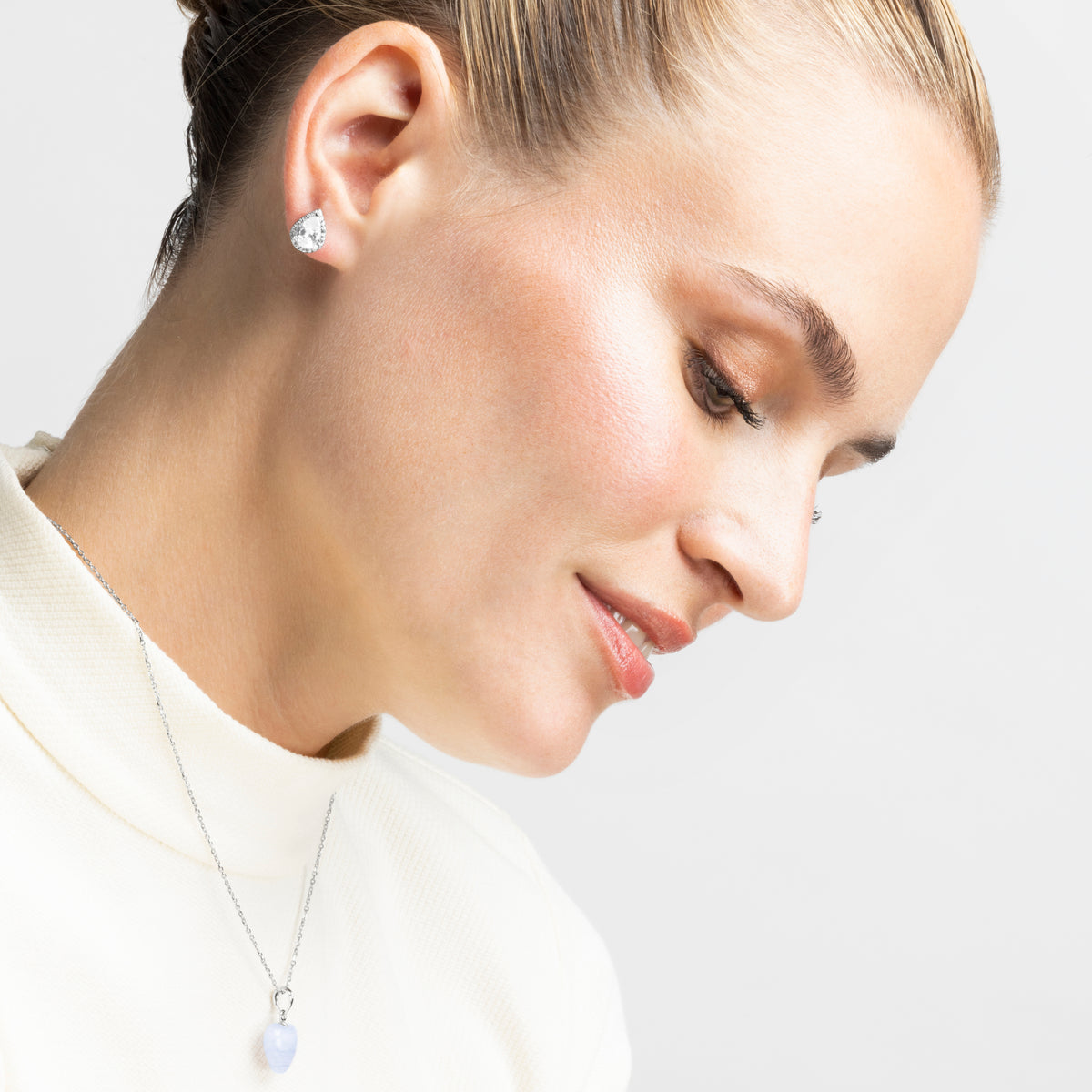 Collar de Plata de Ley 925 con Agata Azul acabado en rodio - Yedia