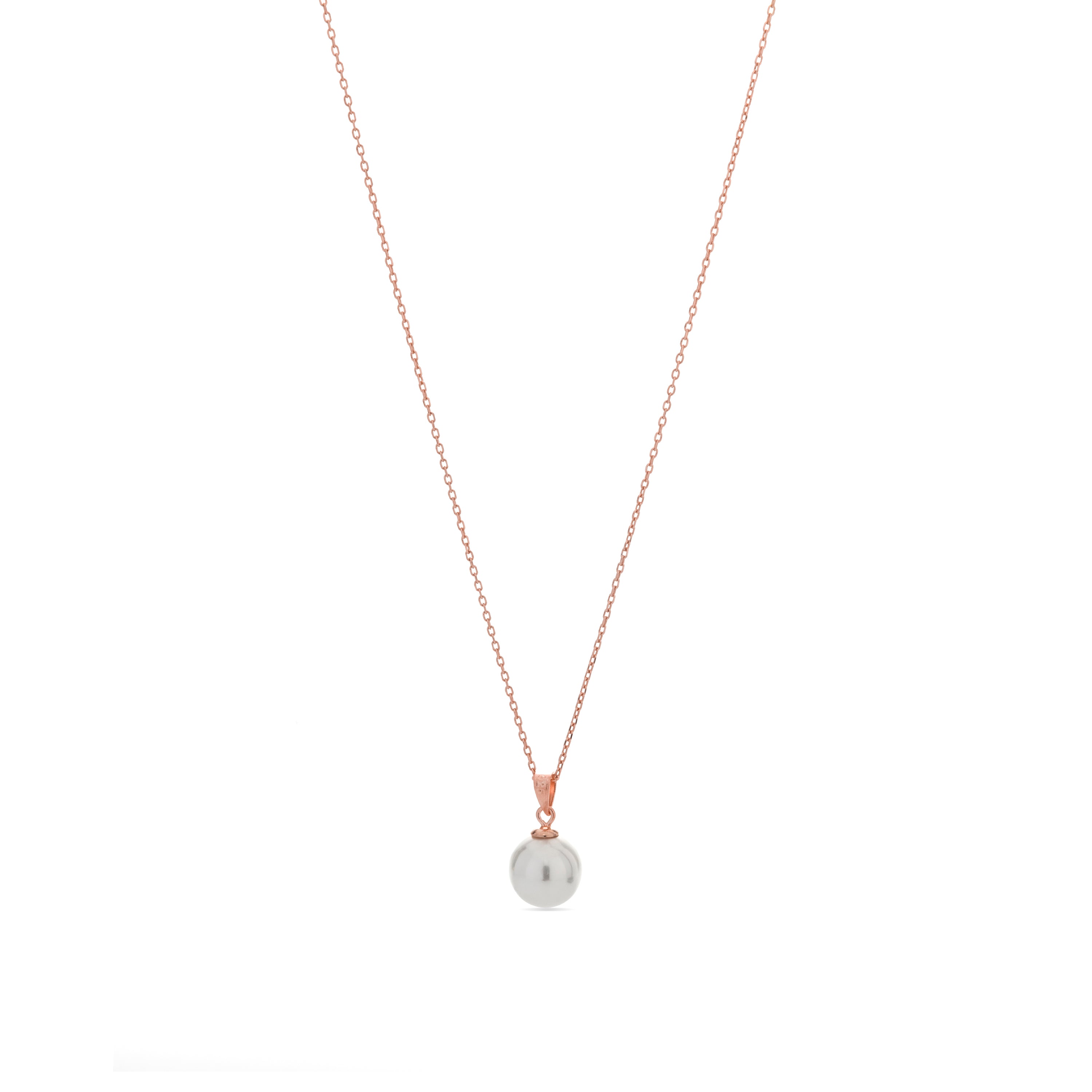 925 Sterling Silver Necklace with White Pearl finished in 18K Rose Gold - Geel